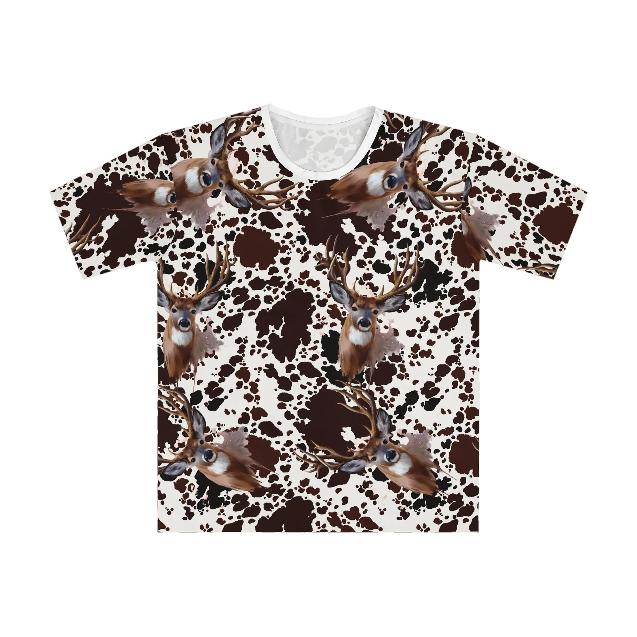 Buck Pattern All-Over Print Loose T-Shirt — Rustic Deer & Cowhide Vibe