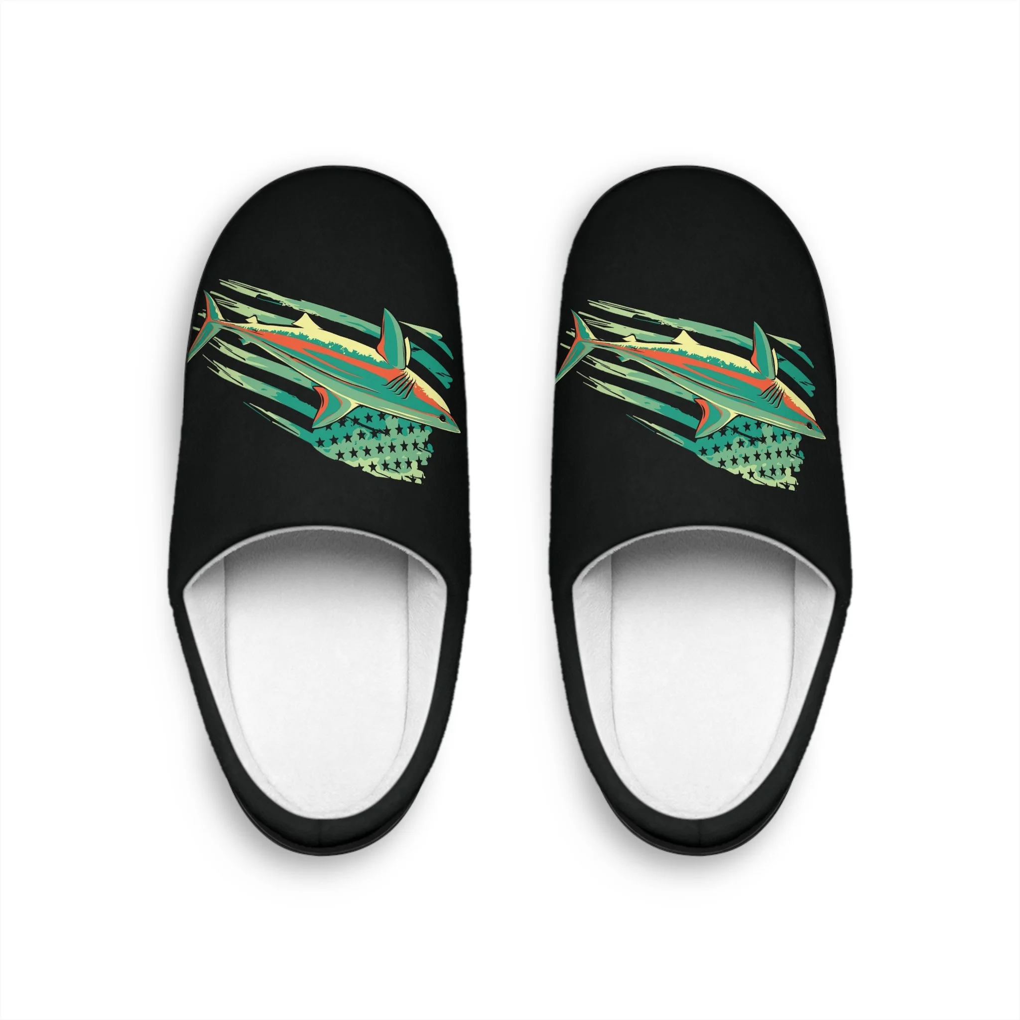 Indoor Slippers — Retro Surf Fish Graphic Cozy House Shoes