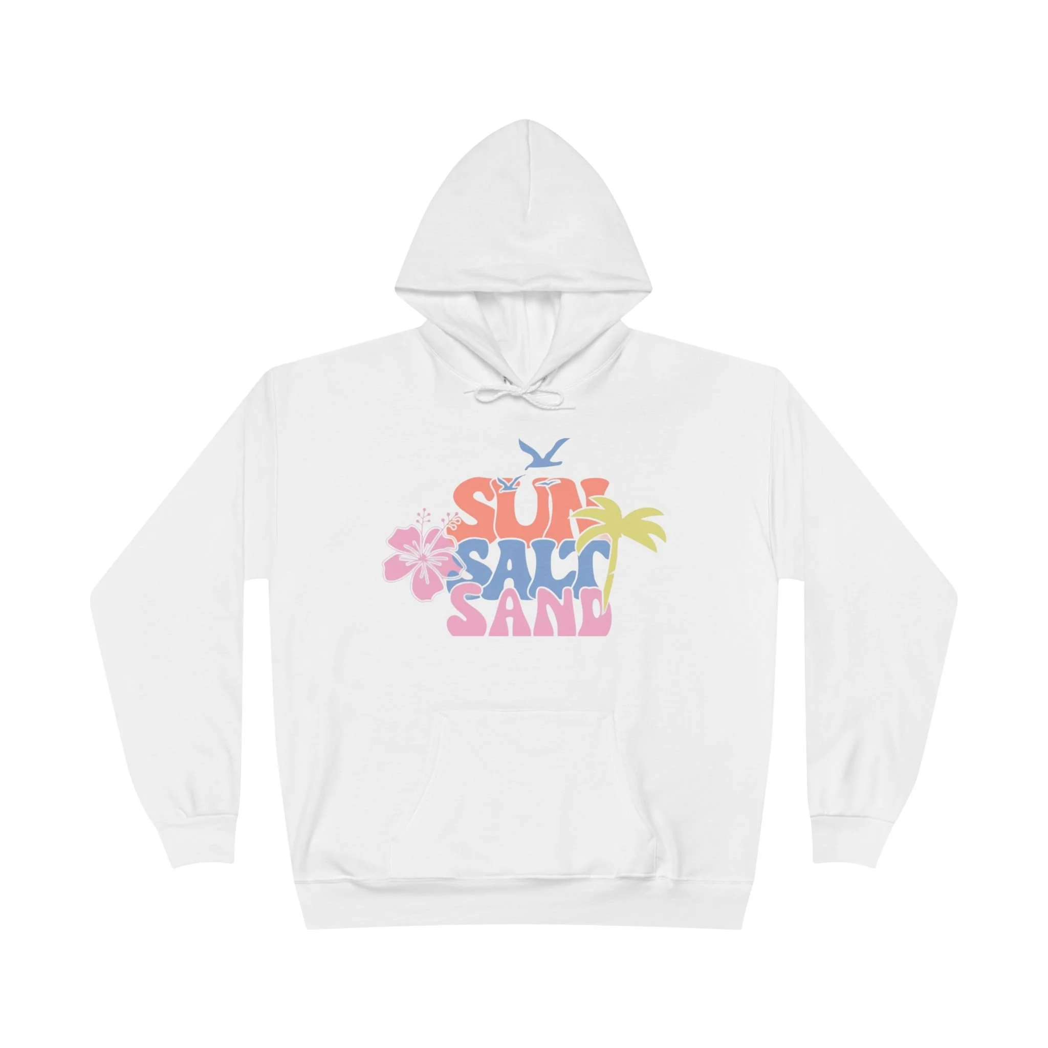 Surf Salt Sand Hoodie — Vintage Beach Palm & Hibiscus Pullover