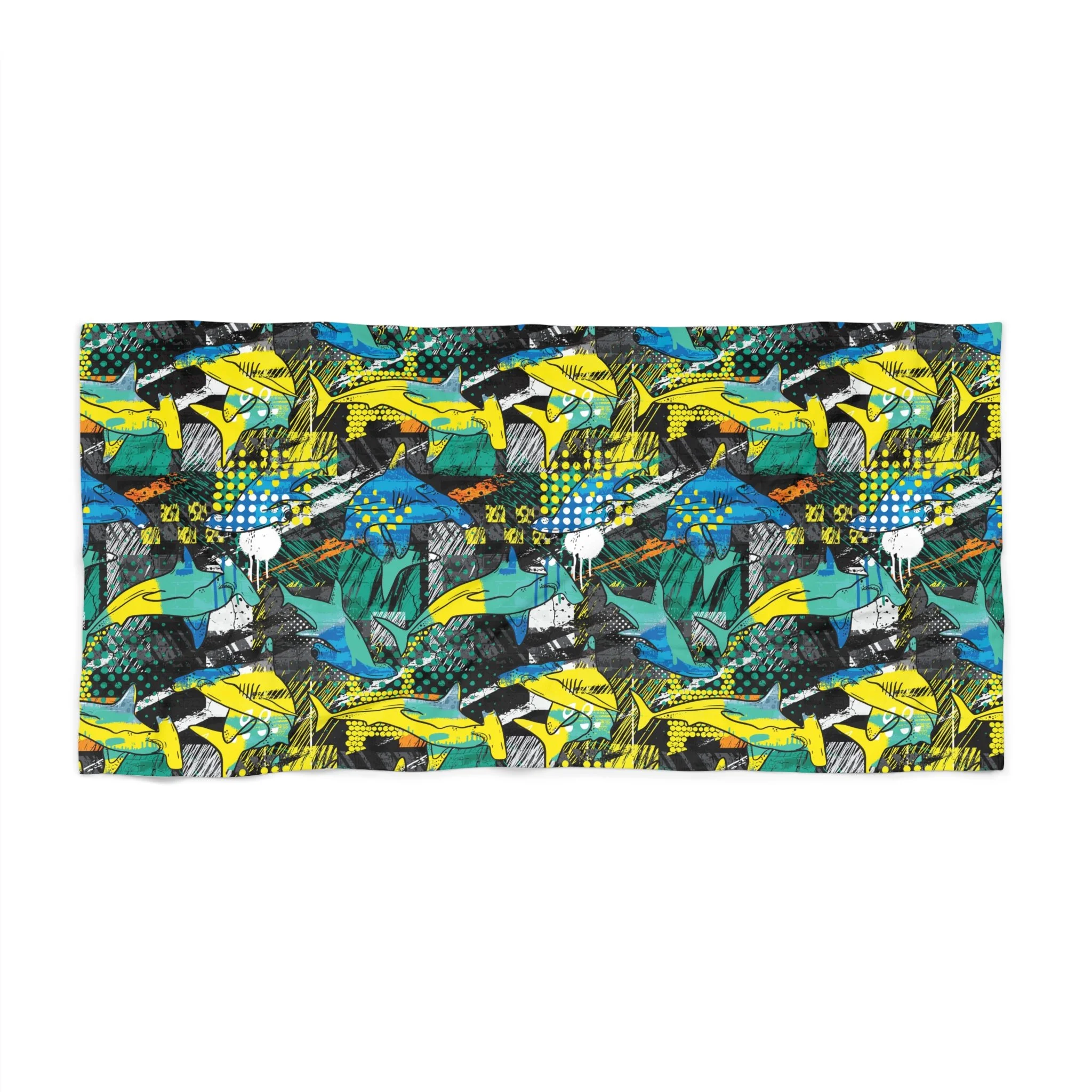 Tropical Surf Pattern Beach Towel - Colorful Waves & Palm Leaves
