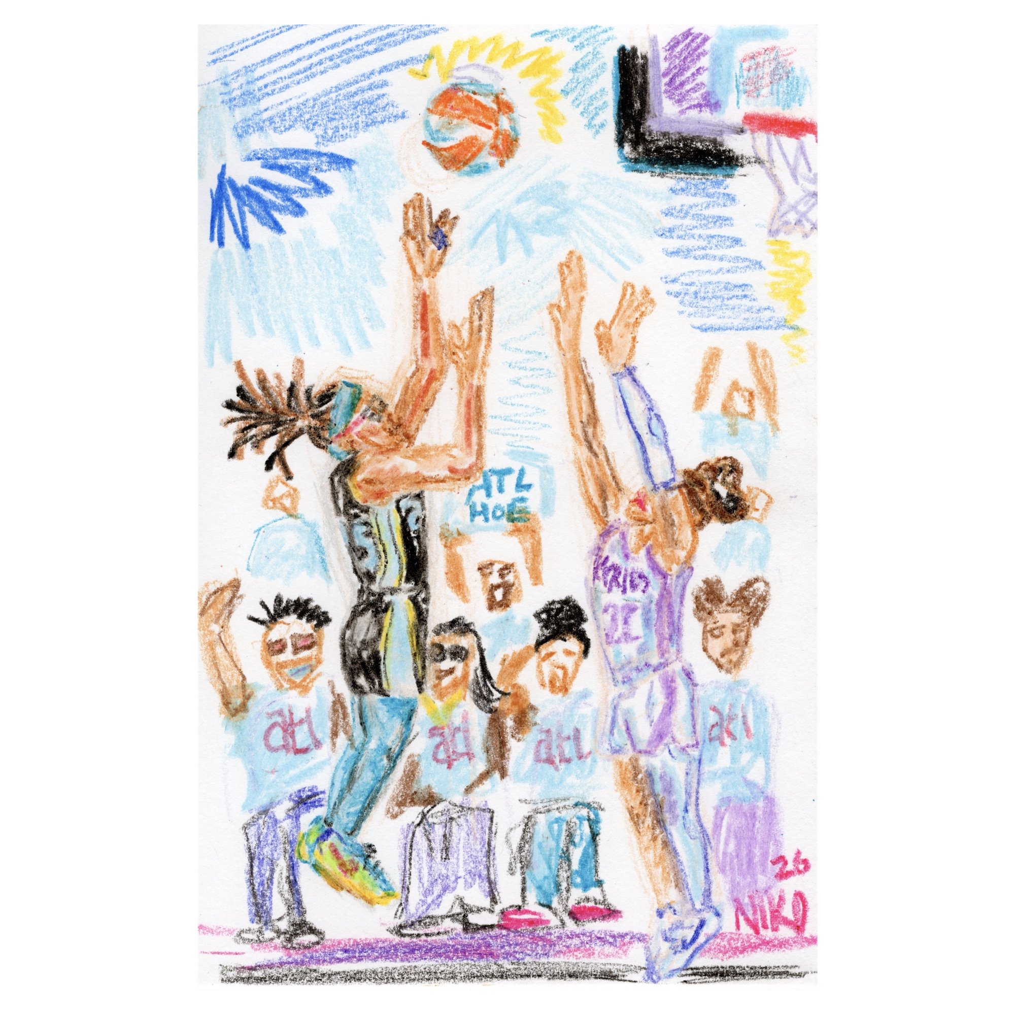 'Allisha Gray over VB' Original Framed Crayon Drawing