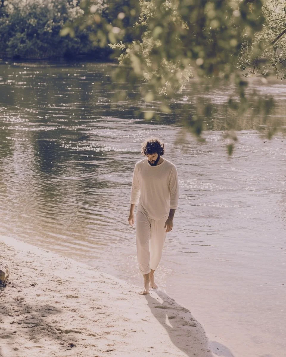 Man walking alone by water, representing feeling disconnected in relationship after baby and emotional distance between partners