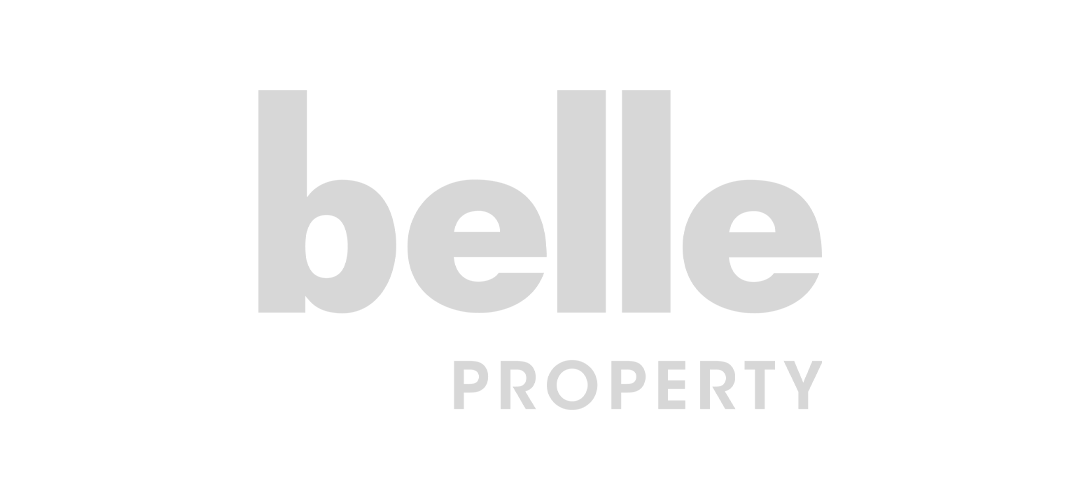 Logo for Belle Property with the company name in silver text on a black background.