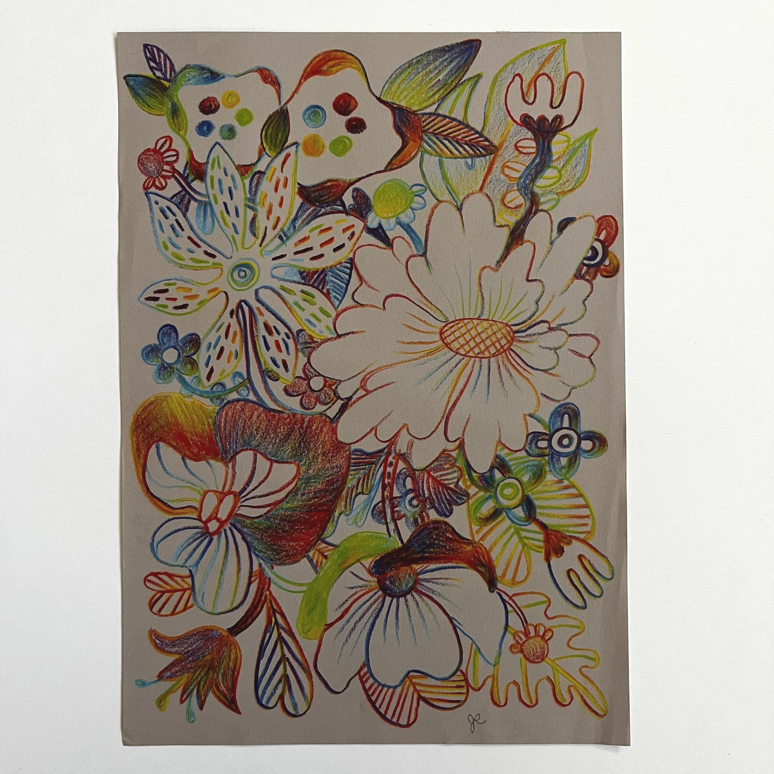 Rainbow Pencil Floral Sketch 02