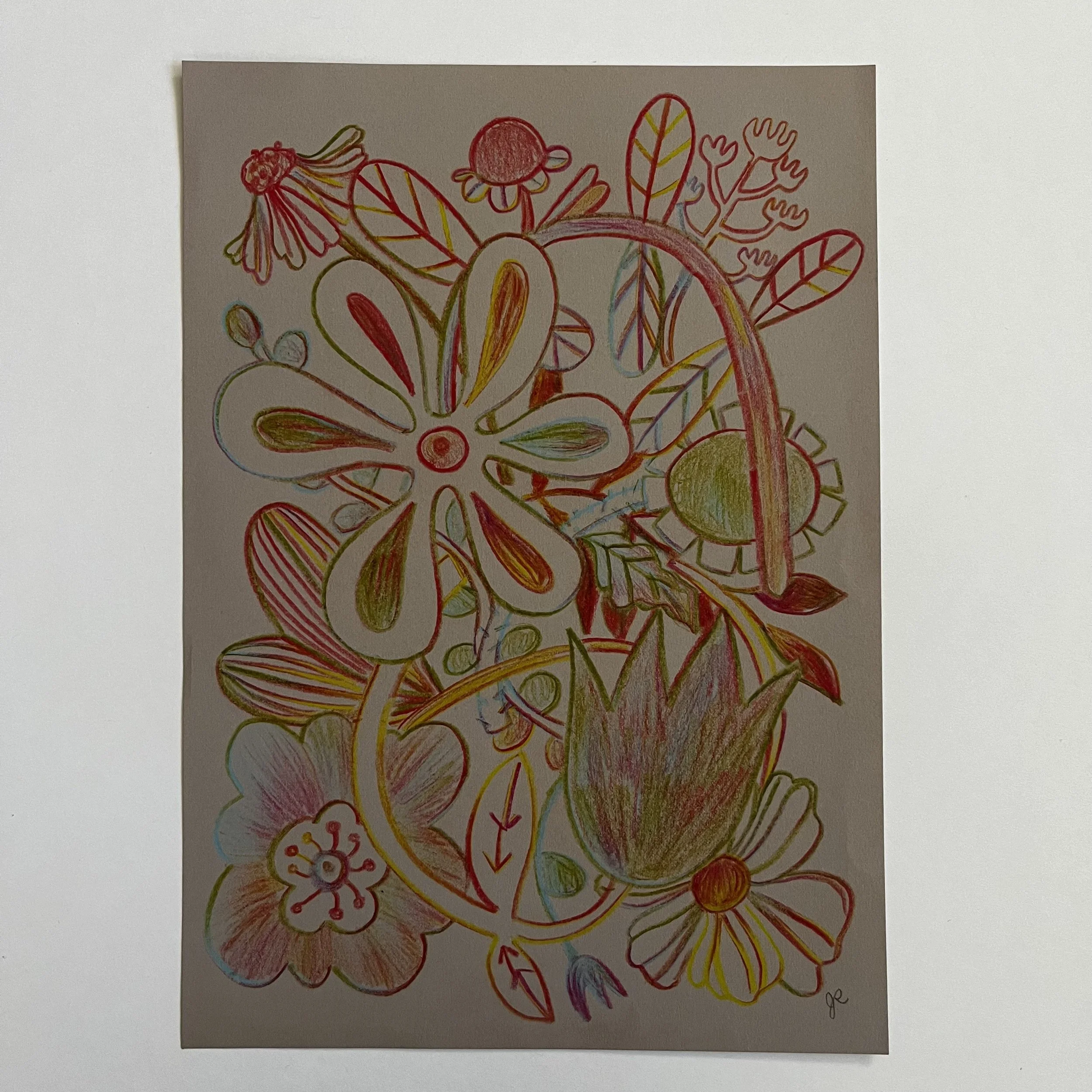Rainbow Pencil Floral Sketch 01