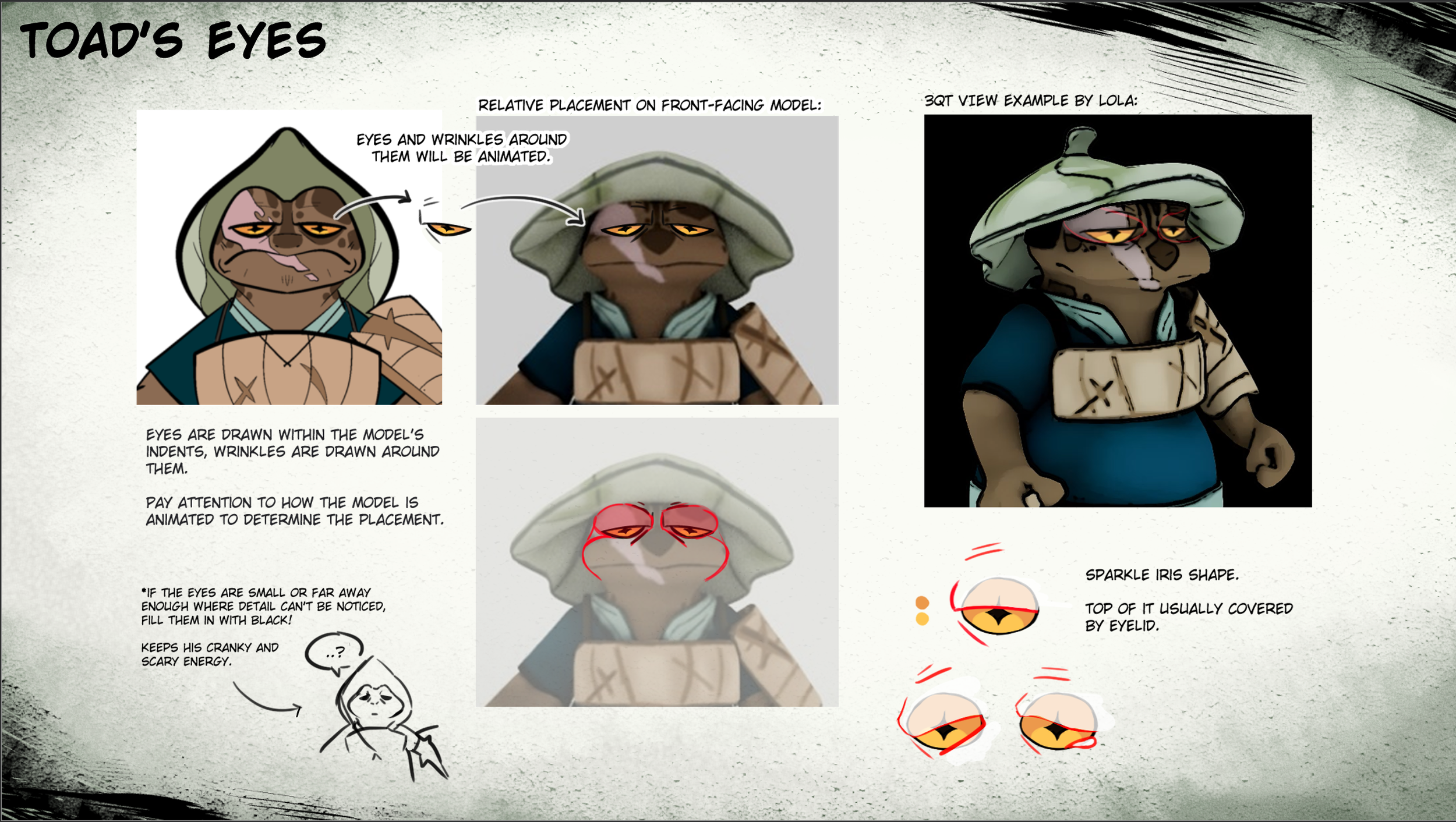 Toad's Eyes: their look and where they should relatively be placed on his model.