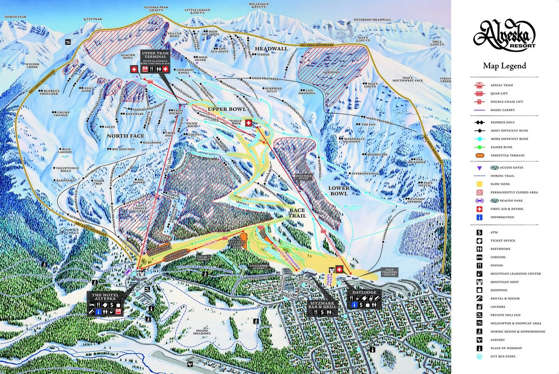Alyeska Resort winter trail map, 2025. Alyeska Resort image.