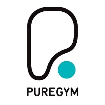 Logo of PureGym featuring a stylized black outline of a fitness equipment shape with a blue dot and the text 'PUREGYM' underneath.