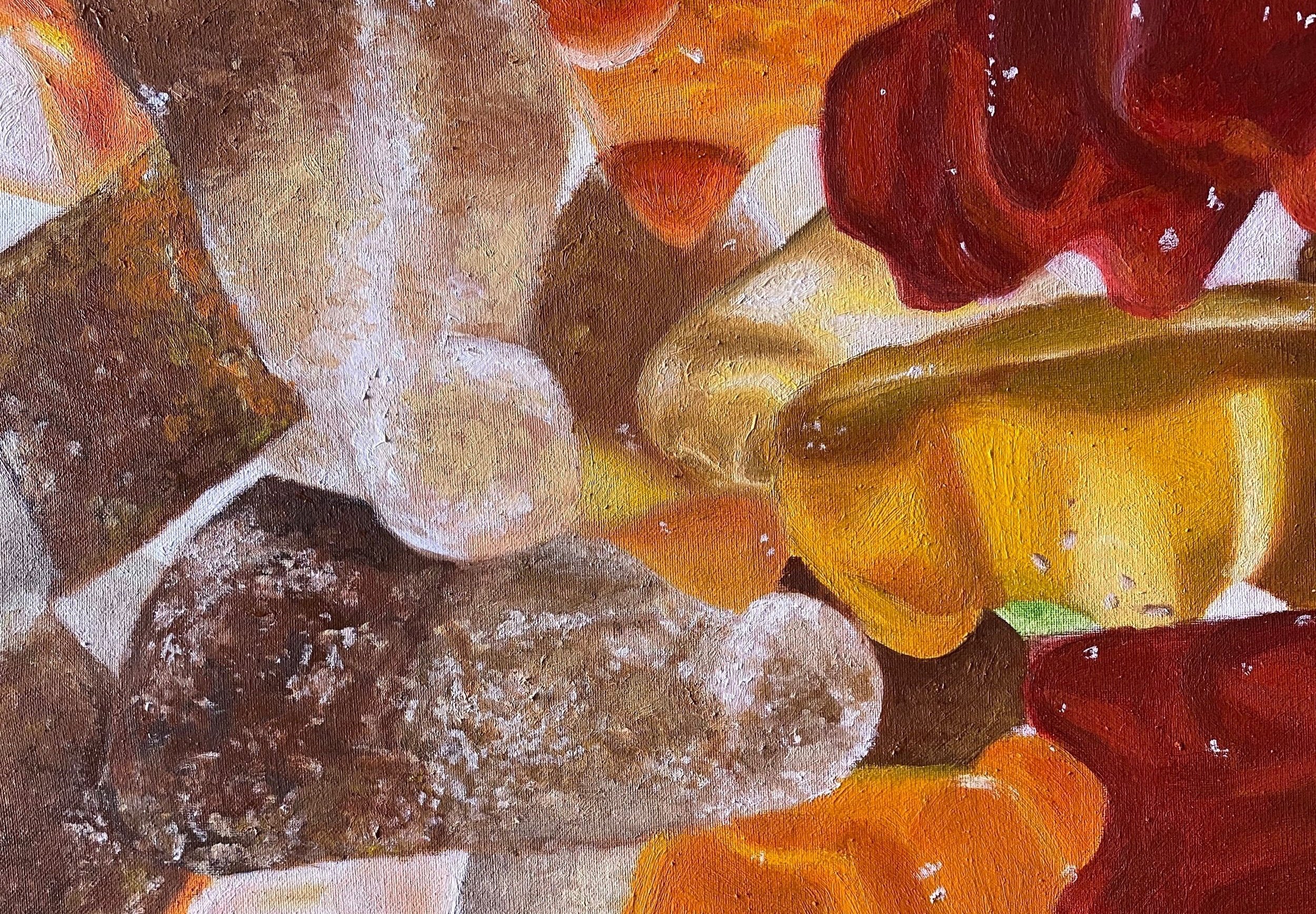 Un piatto di caramelle assortite, tra cui orsetti gommosi e coca cole rappresentato in uno stile artistico iperrealista.