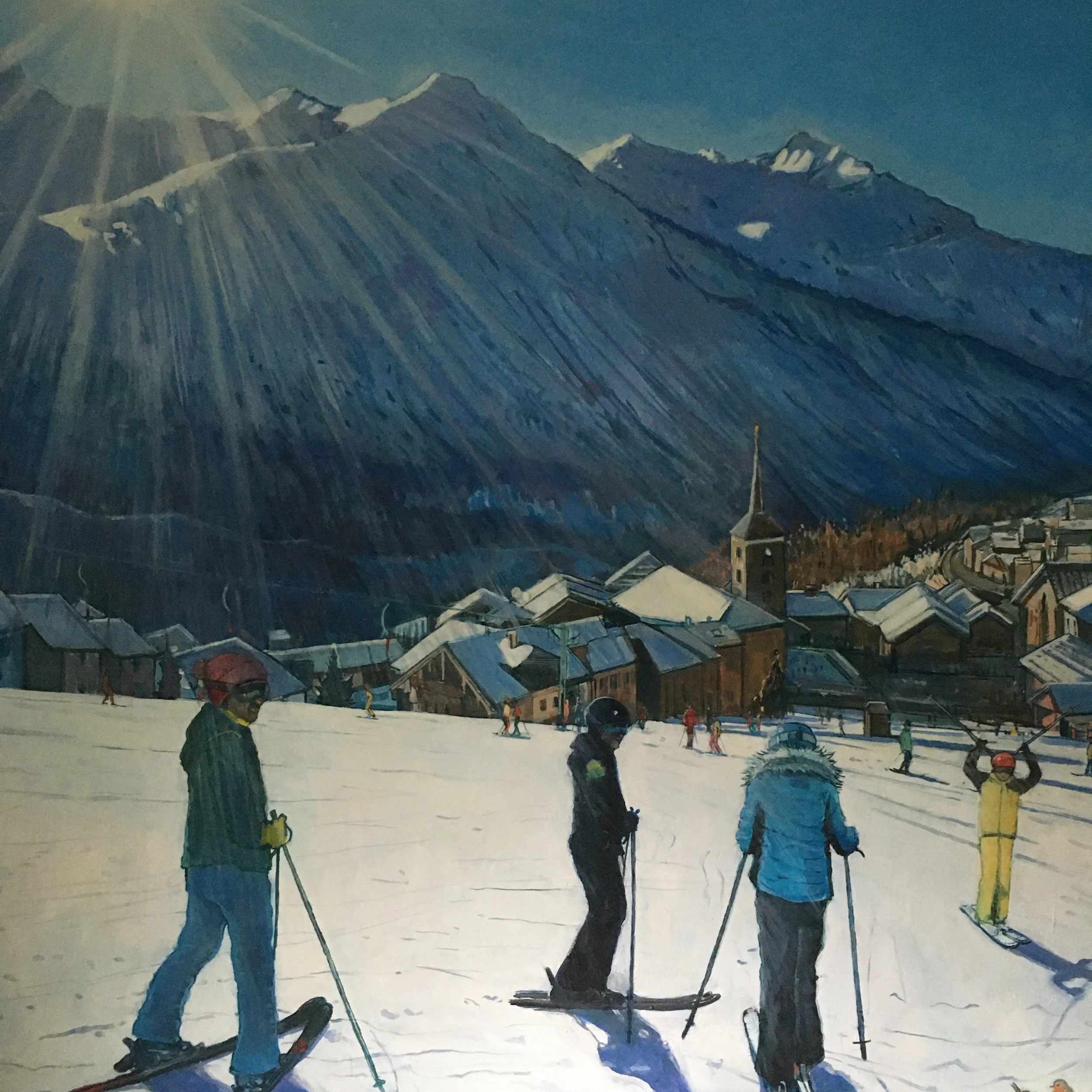 Ski Family 80 x 80cm oil on canvas