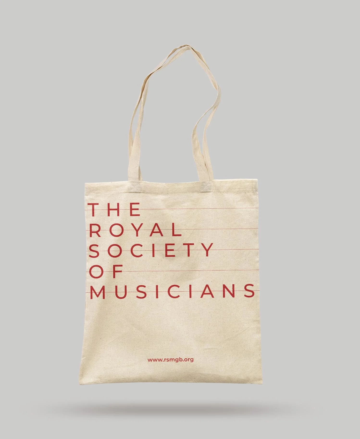 an tote bag featuring the RSM logo in bold red across the front.