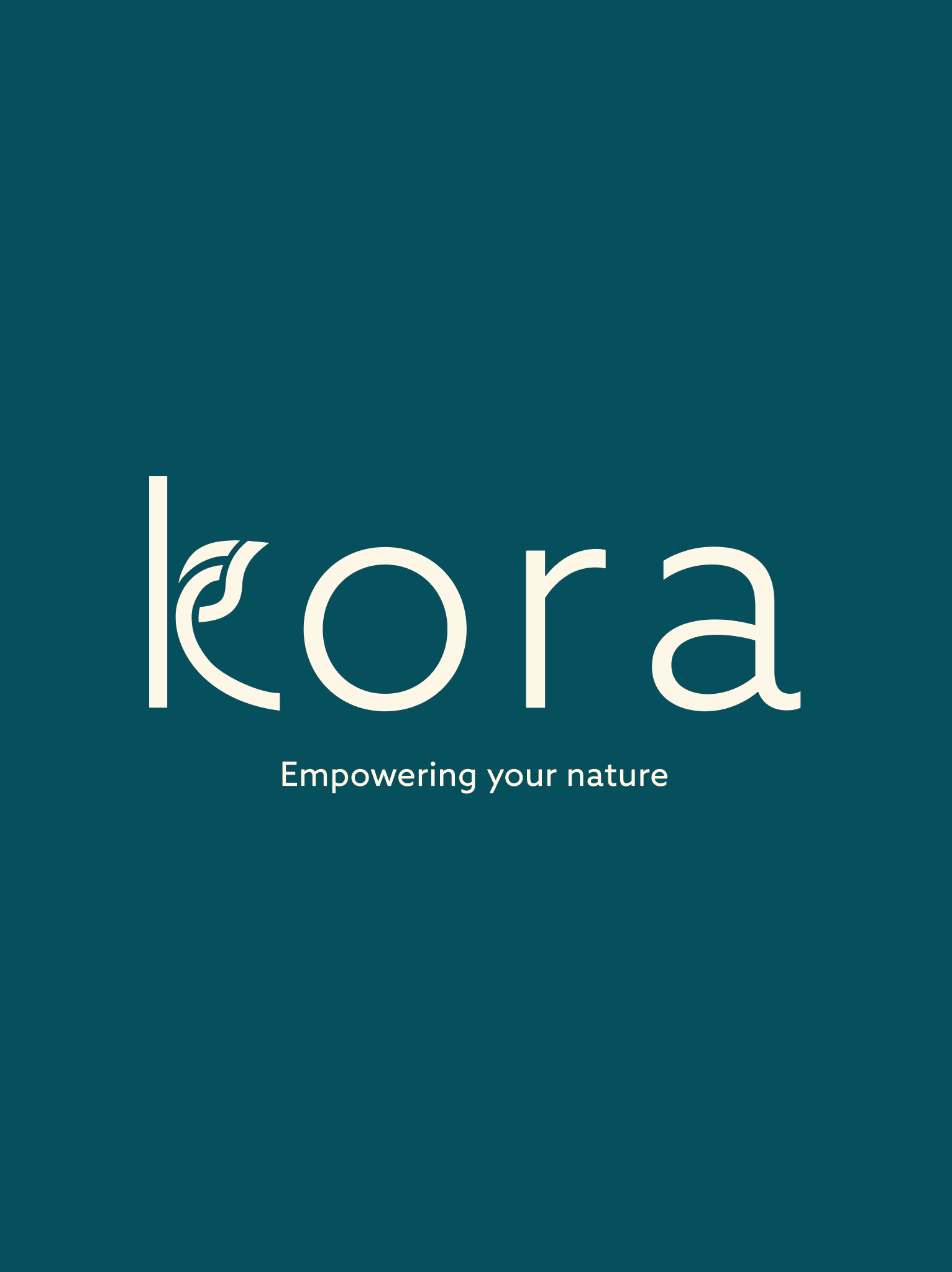 Dark background featuring the Kora logo in beige prominently displayed on the front.