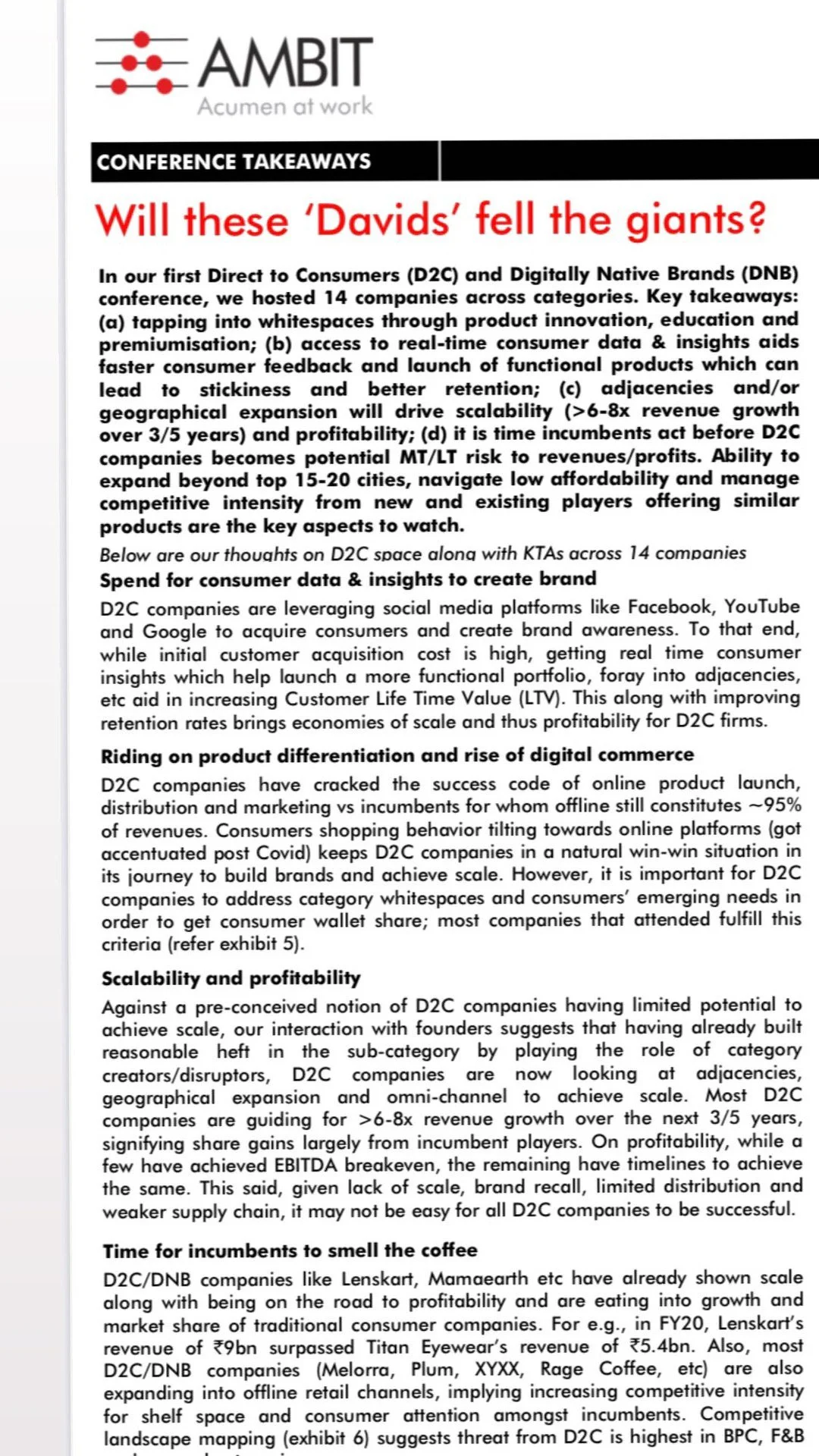 Snapshot of a conference presentation slide discussing digital brands and market strategies.