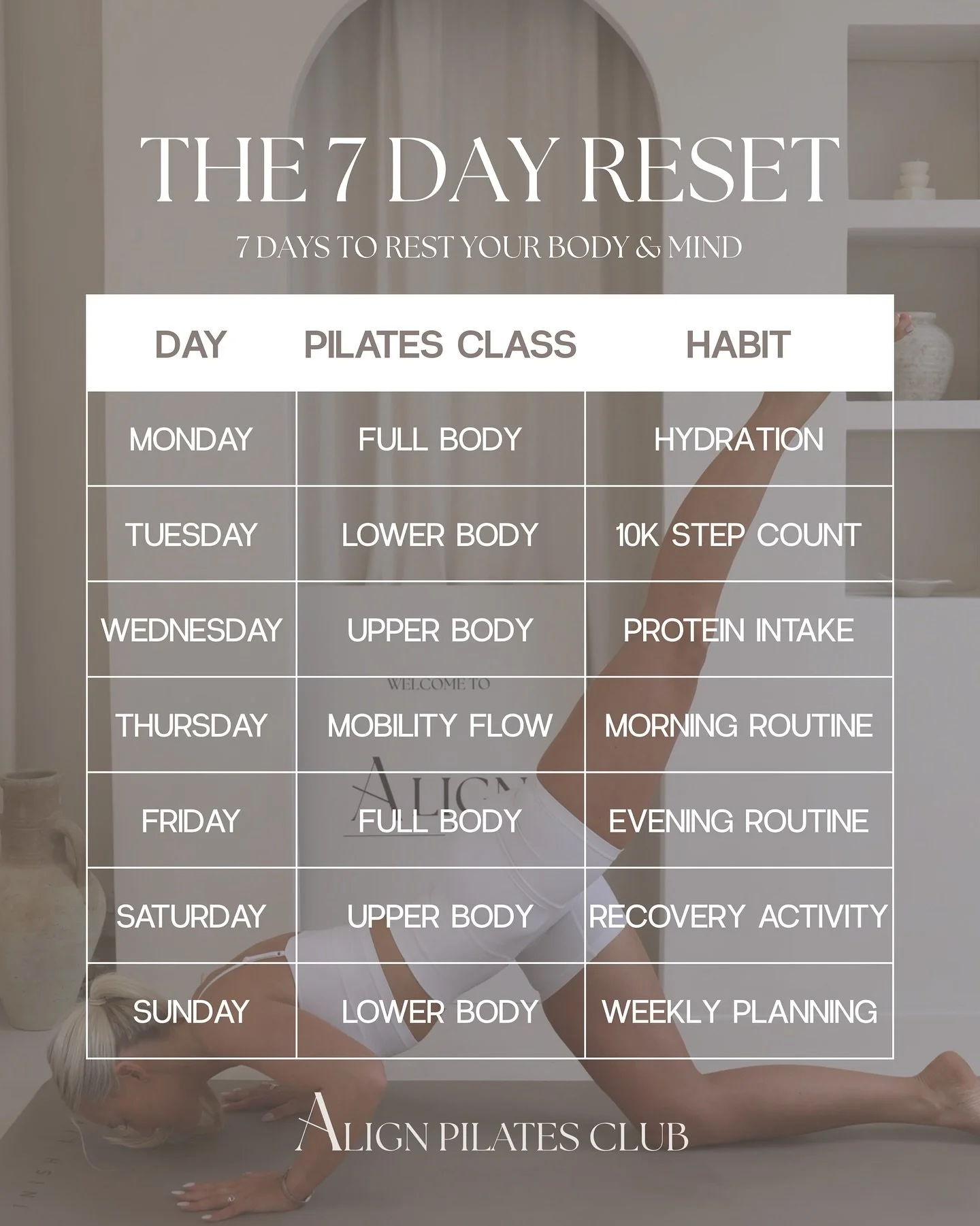 Ready to reset your body &amp; mind? 

Join our 7-Day Body + Mind Reset, a curated journey to reboot your energy, movement and mindset all in one week. 🤍

Every day brings intention, mindful movement and small habits that lead to big change.

🔗 Lin
