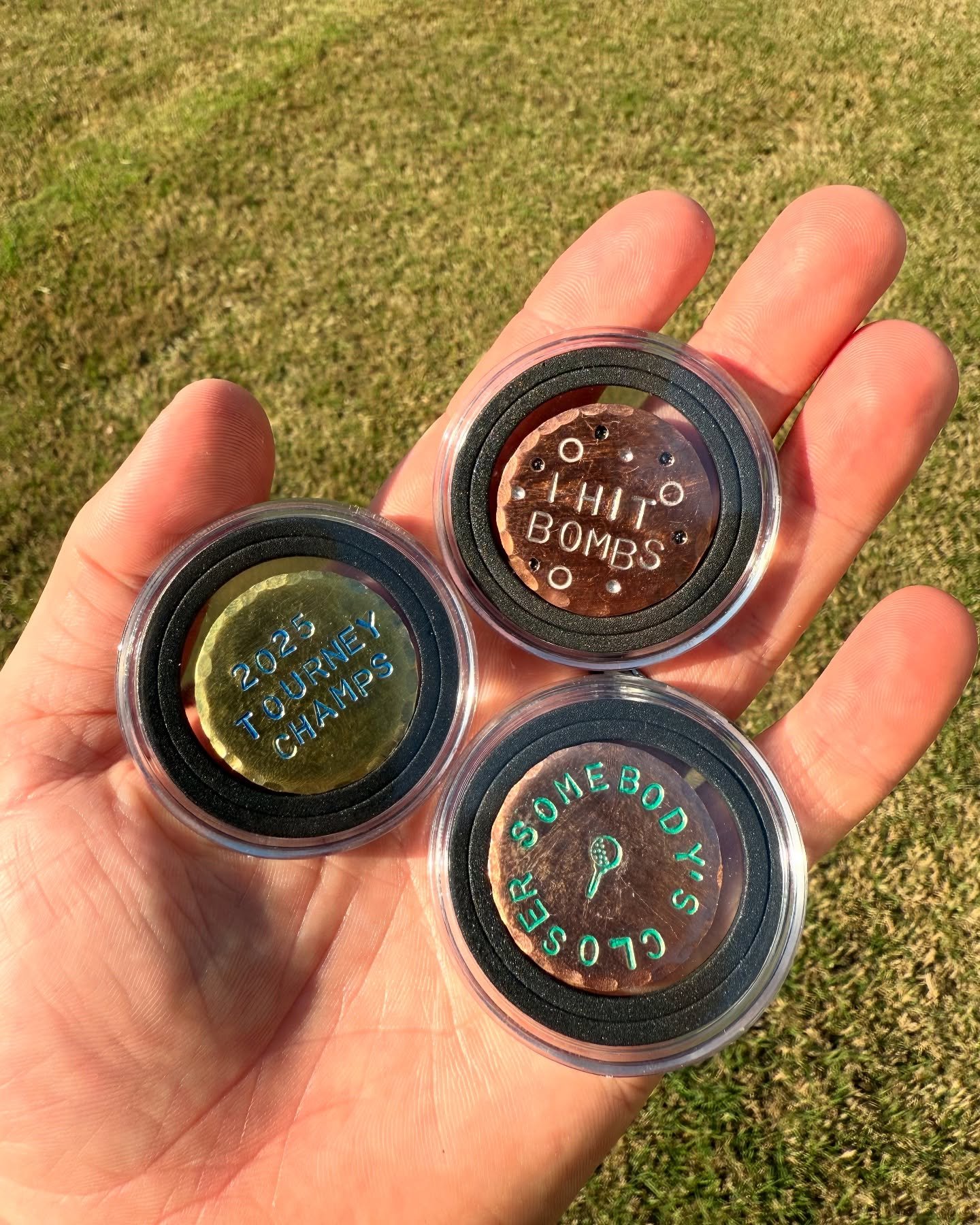We got to make some ball markers for a tournament a few weeks ago, and we can do the same for you! Let&rsquo;s see what we can dream up together💭