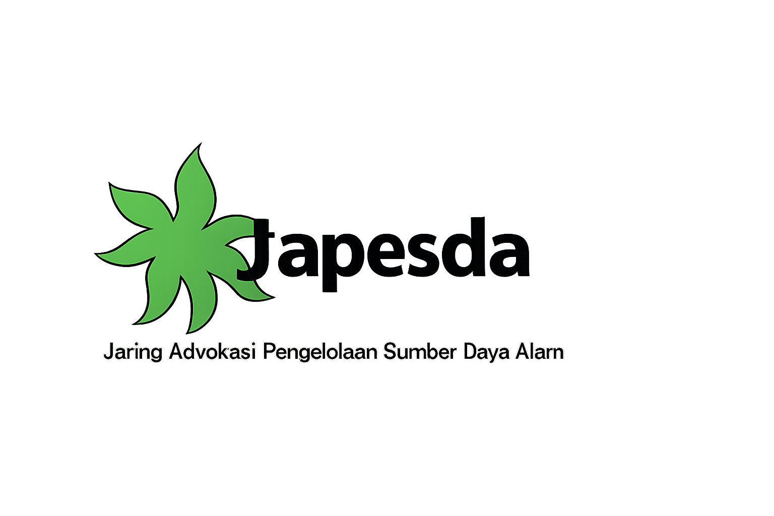 A digital graphic with distorted colors, featuring a large green leaf icon and Indonesian text that reads 'Jaring Advokasi: Pengelolaan Sumber Daya Alarm'.