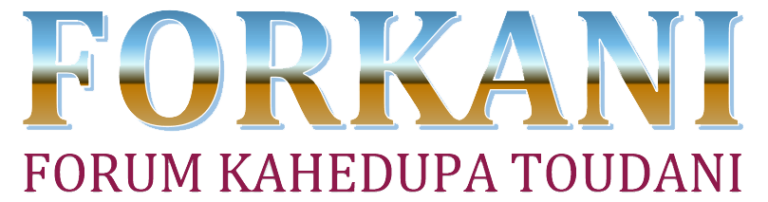 Colorful text with the word 'FORKANI' and a subtitle 'FORUM KAHE DUPA' TUDAN' in stylized fonts.