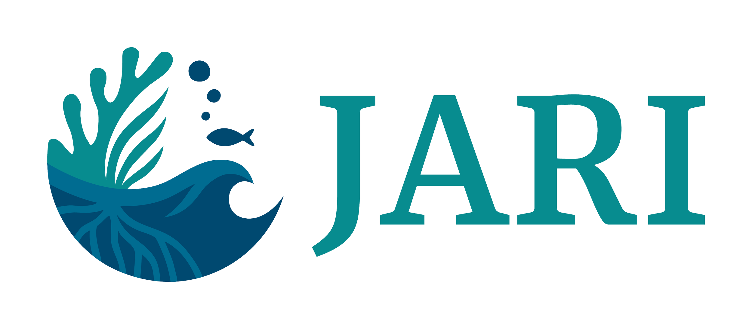 Logo with stylized wave, fish, and seaweed design next to the text 'JARI'.
