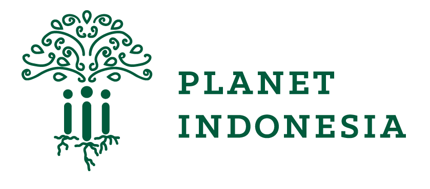 Logo with a tree that has roots and a face, with the text 'Planet Indonesia' beside it