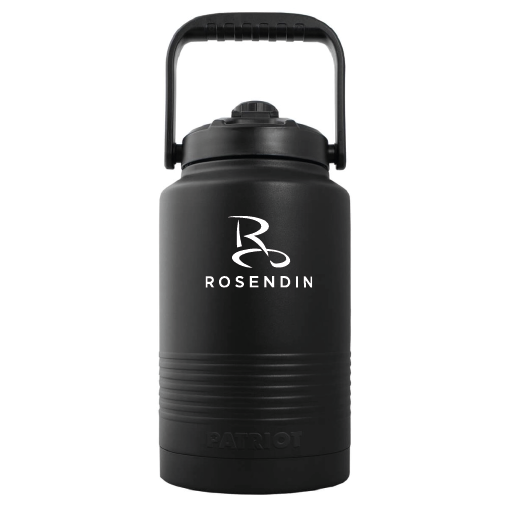 Black insulated water jug with Rosendin logo and handle