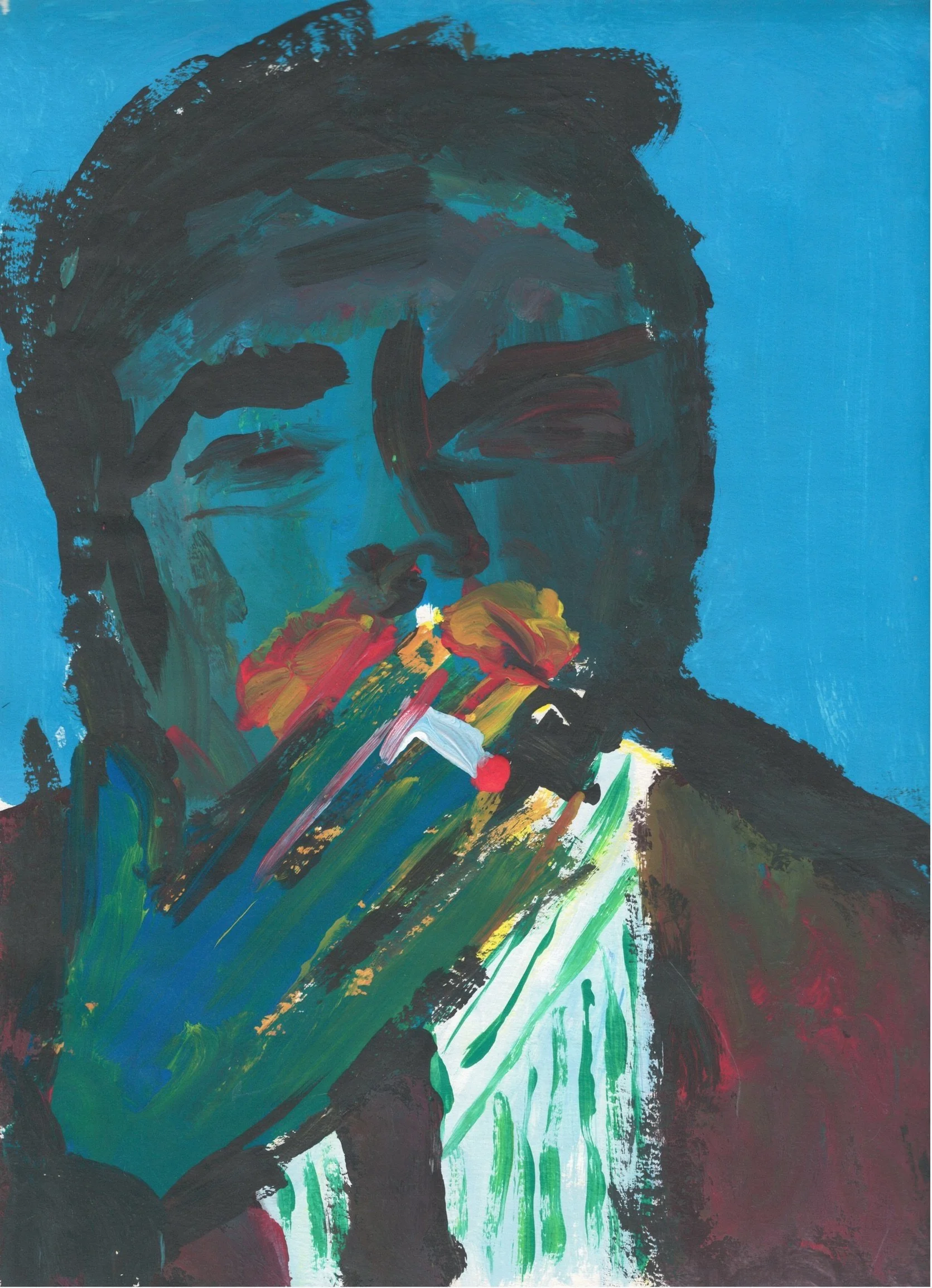 Raucher ( le fumeur ),  gouache, 9" X 12" , Montréal 1985