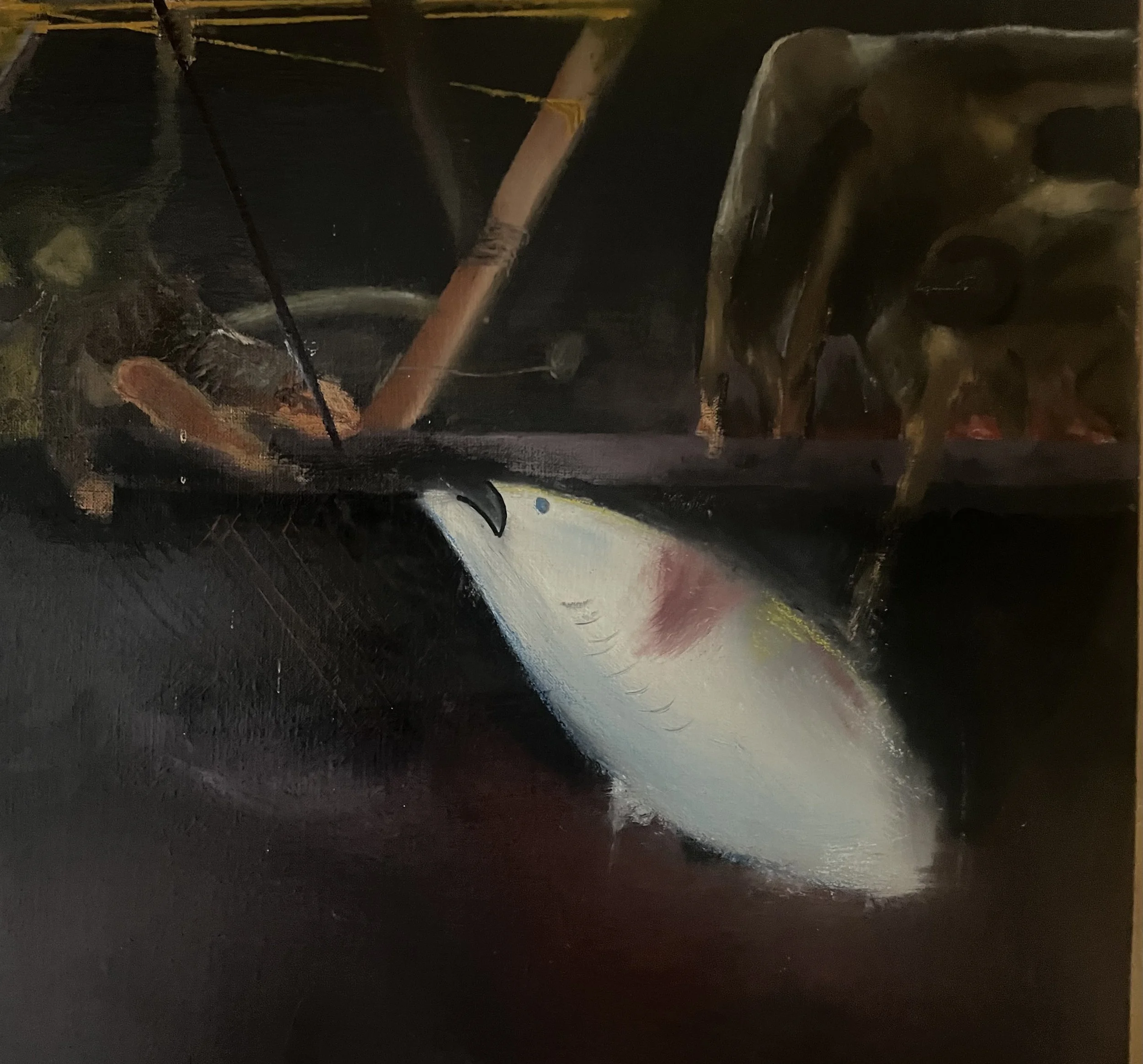 Night fishing, Huile,  21,5" X 18", Paris 1978