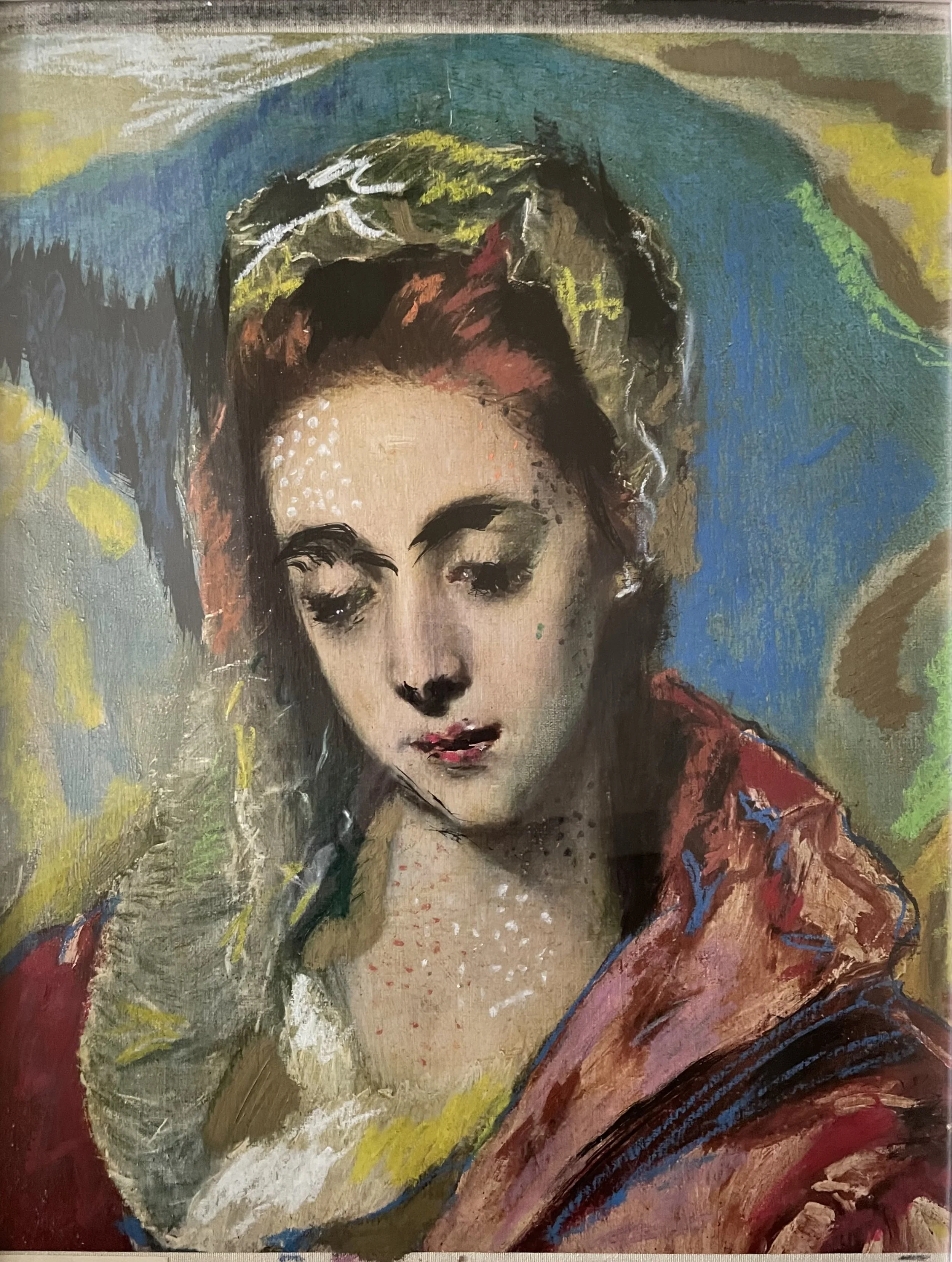 Famille sacrée , détail, (El Greco), encre, gouache, pastel sur impression giclée,  16" x 24" 