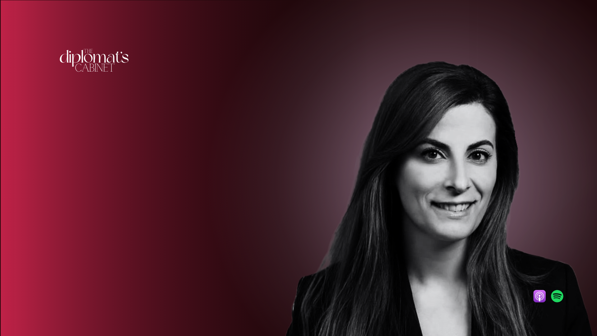 Dr. Sara Chehab standing beside her quote: "[When it comes to the issue of women in diplomacy], it’s not just a numbers game.  Are they posted to influential capitals, to important states? And the answer is, actually, not really."