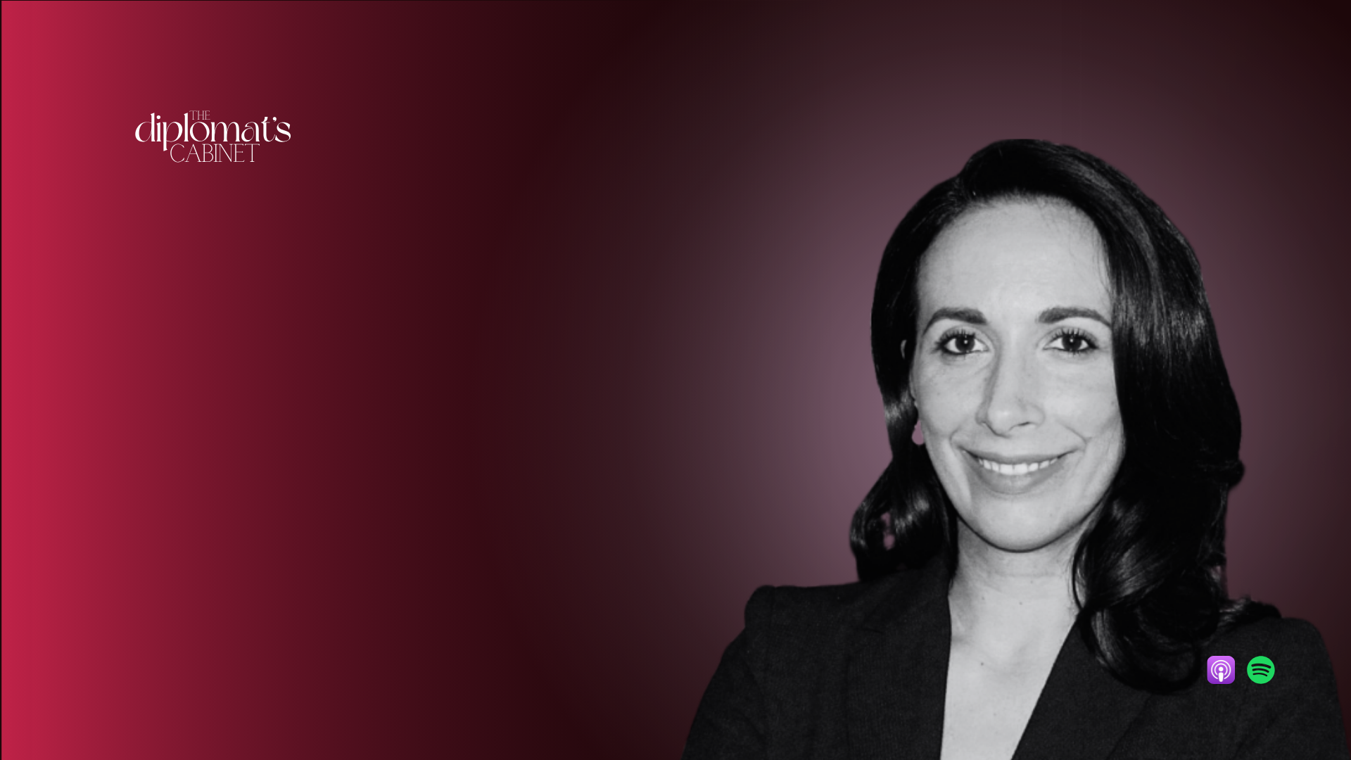 Promotional graphic for a podcast episode titled 'Is local journalism the answer to mainstream media’s problems?' featuring Daniela Melo. Includes logos for Apple Podcasts and Spotify, with a black-and-white photo of Daniela Melo against a dark red background.