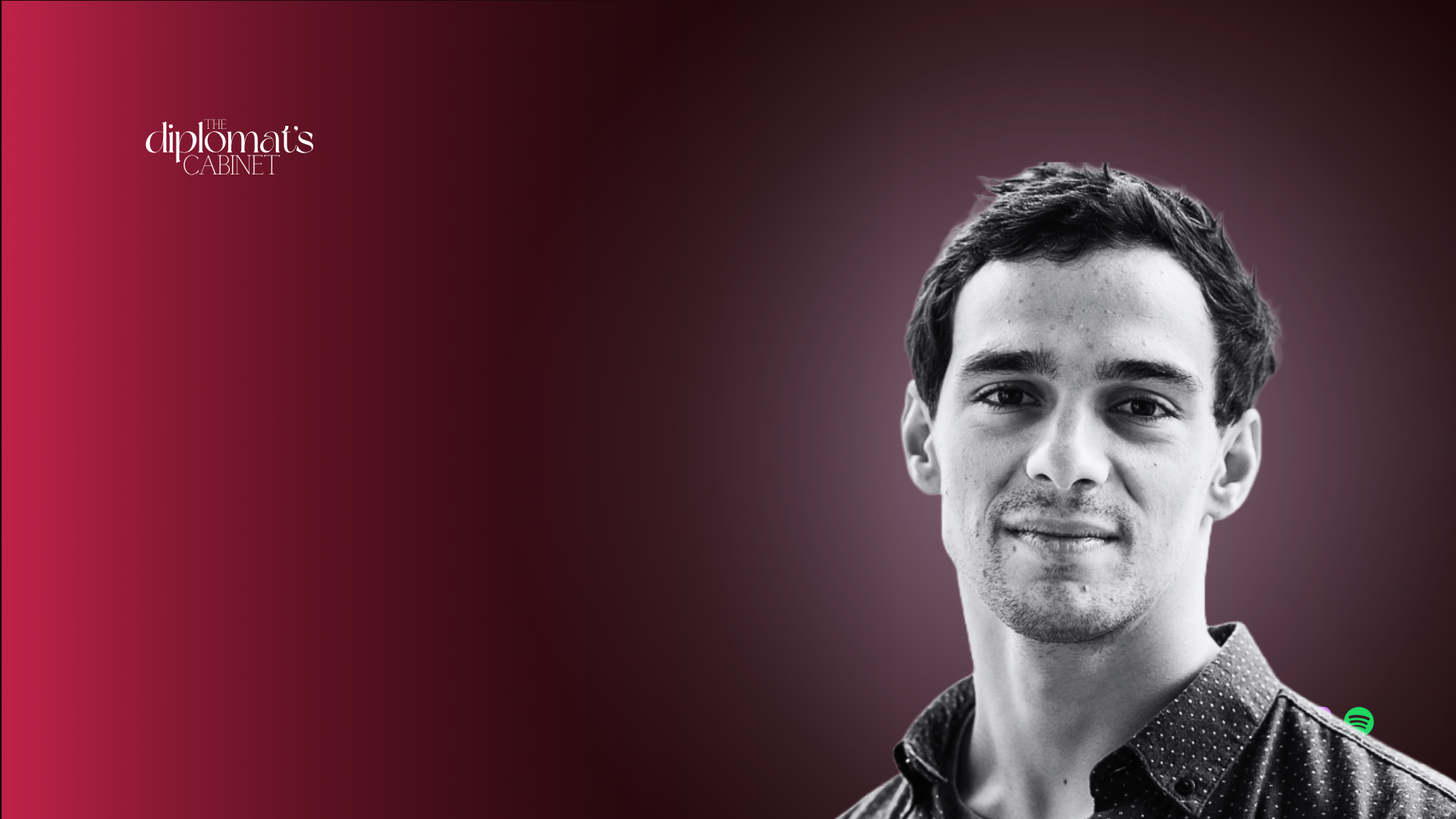 Promotional graphic for a podcast episode titled "Why do political elites and institutions fail on climate policy?" featuring António Valantin, with icons for Apple Podcasts and Spotify, and a portrait of a young man in black and white.