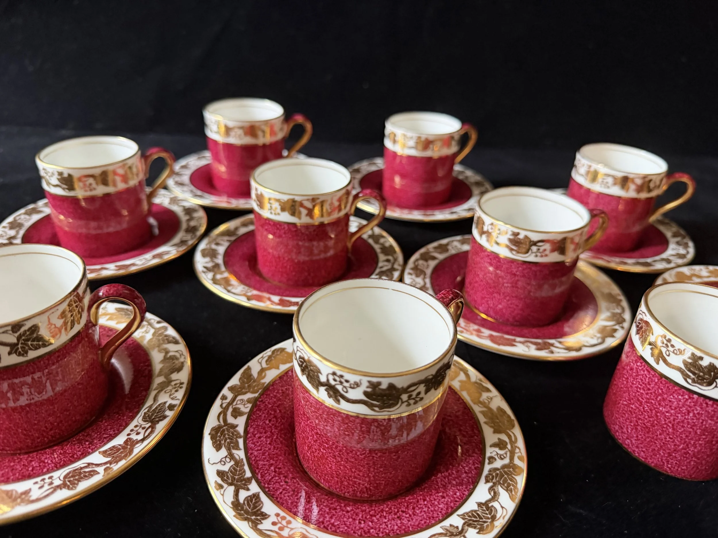 Wedgwood Whitehall Ruby Demitasse Cups & Saucers – 19 Pieces (10 Cups, 9 Saucers)