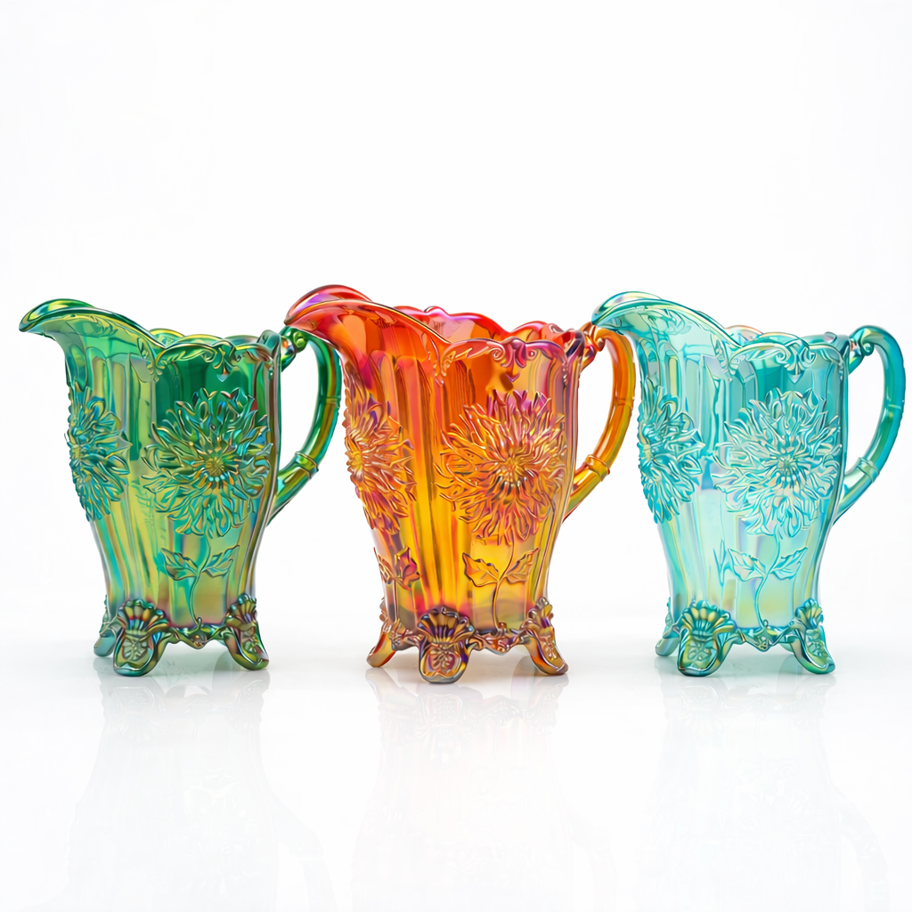 Iridescent carnival glass pitchers in line-2.png