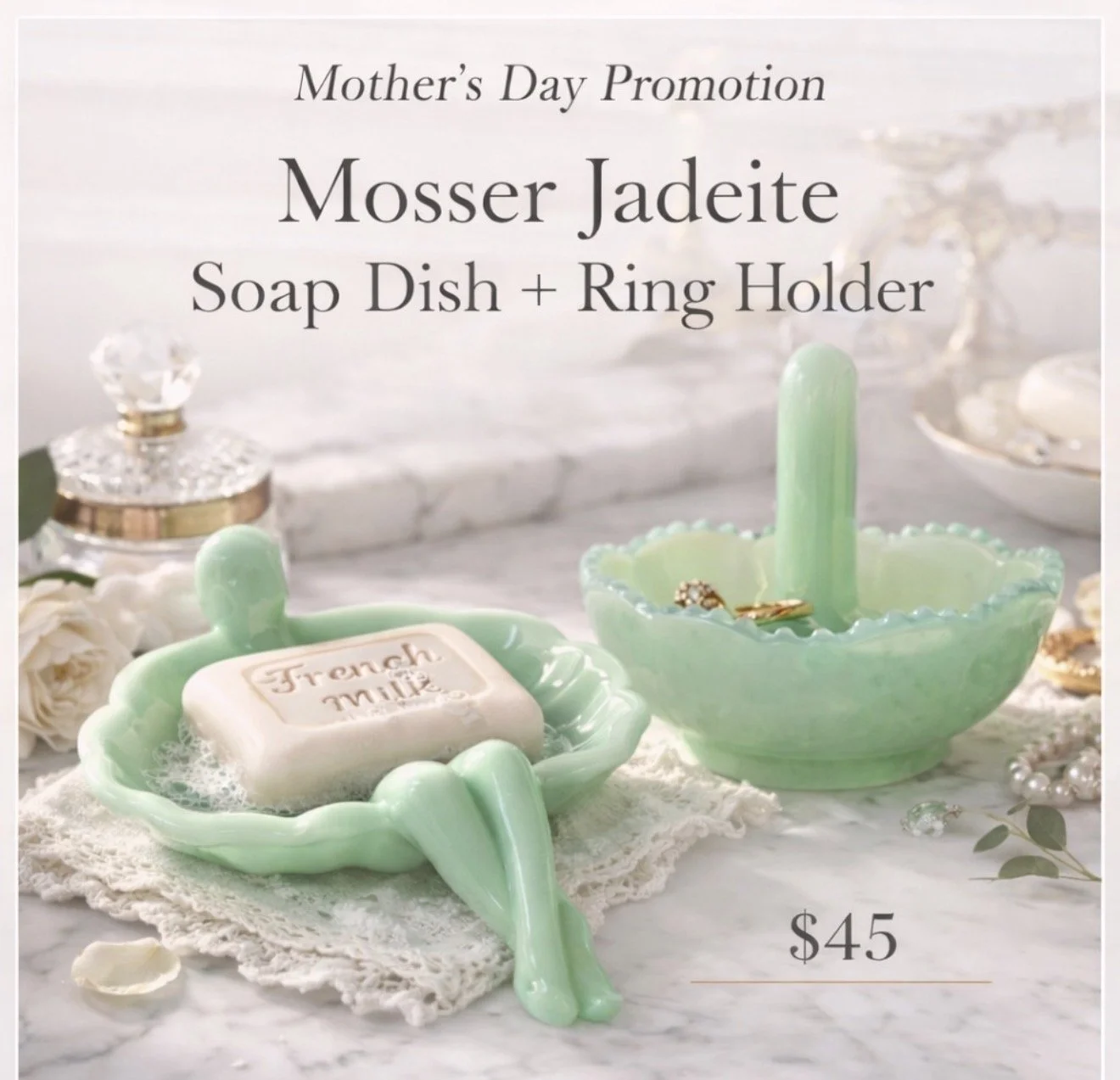 Mosser glass jadeite bathing beauty soap dish and ring holder promo