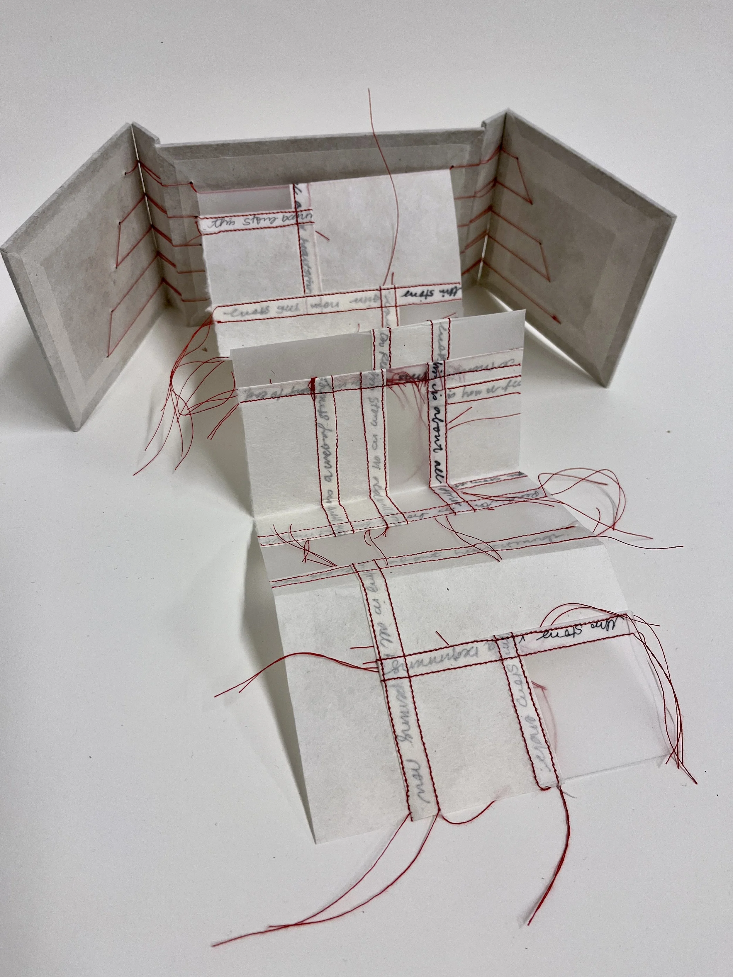 This Story Begins, 2024
writing, handbound artist book, pages constructed with bojagi-sewn mulberry paper and tracing paper
