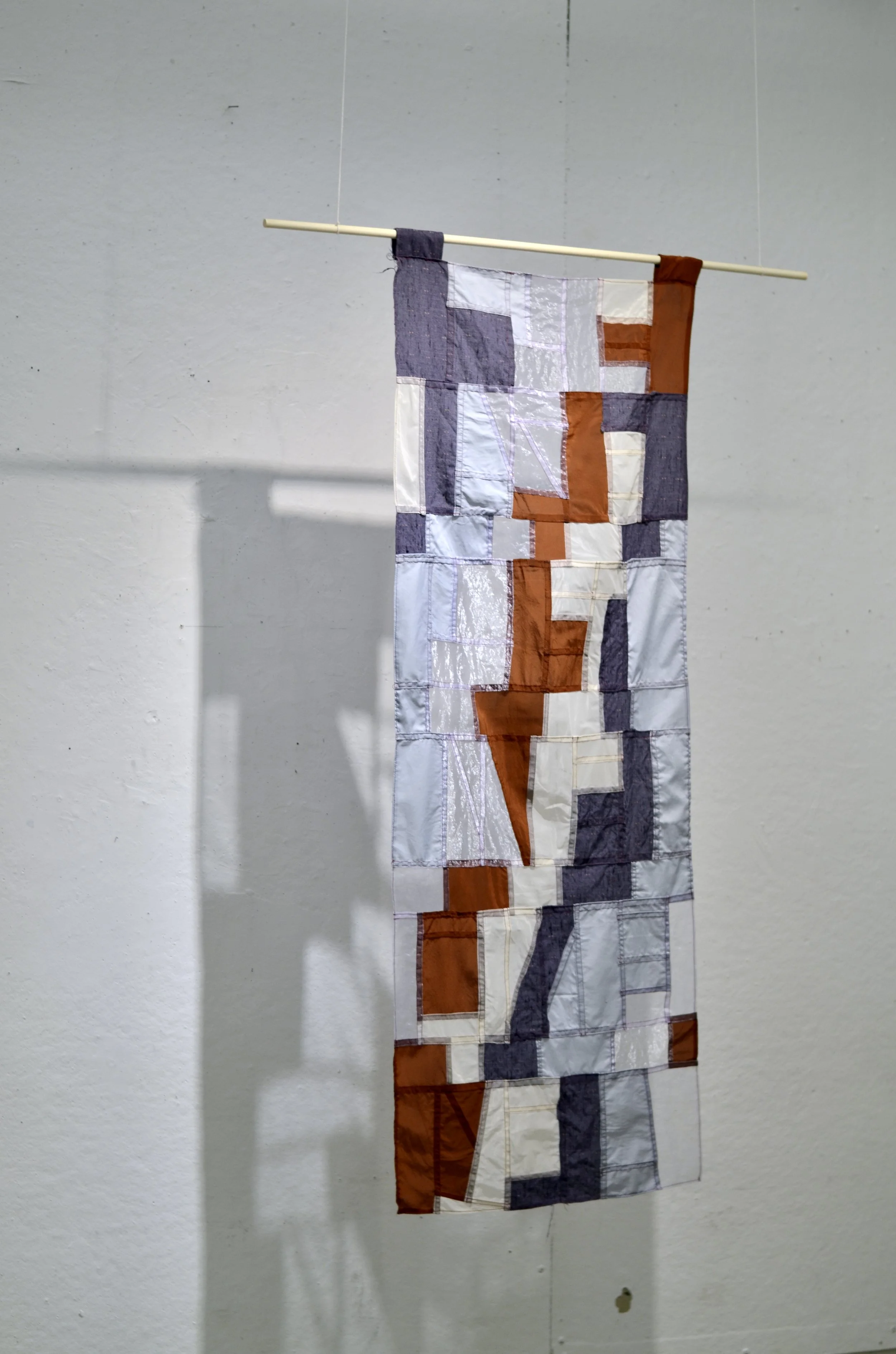 Please Let Me Owe You, 2025
text, bojagi-sewn organze, cotton, and silk