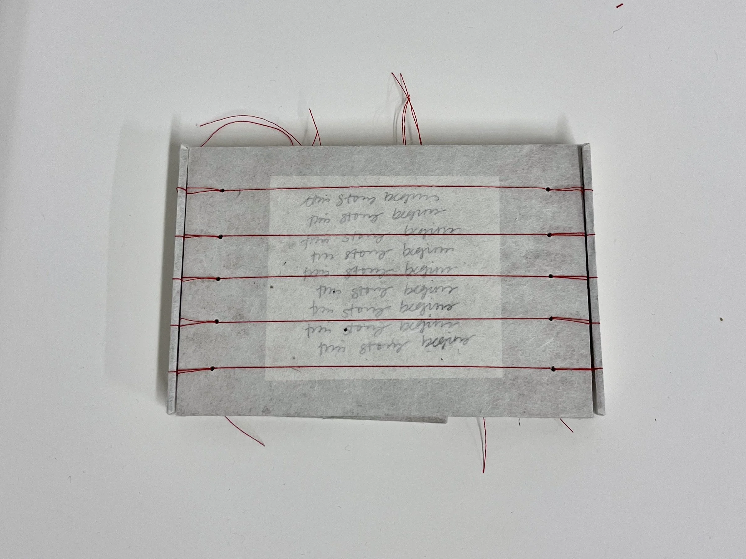 This Story Begins, 2024
writing, handbound artist book, pages constructed with bojagi-sewn mulberry paper and tracing paper
