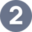 Icon featuring the number two in a gray circle with a white background.