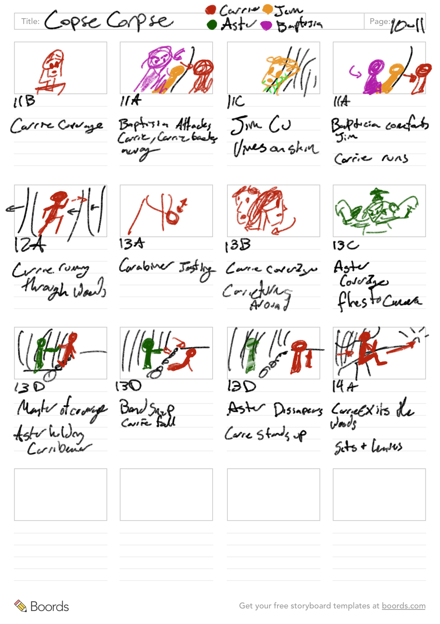 Storyboard for scenes 11-14.
