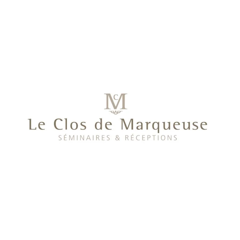 Logo for Le Clos de Marqueuse, a seminars and receptions venue, featuring a stylized 'M' and elegant text.