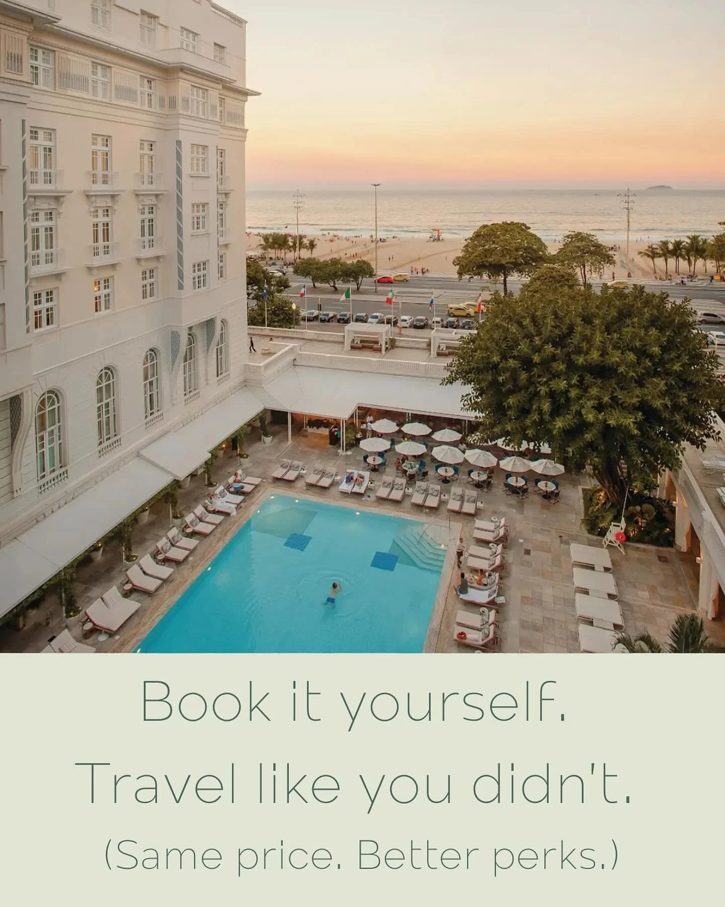 When you book through me, you&rsquo;ll get the same rates you see online, plus exclusive perks at top 4 and 5 star hotels. Think complimentary breakfast, room upgrades, resort credits, and more benefits you won&rsquo;t get booking on your own.

Alrea
