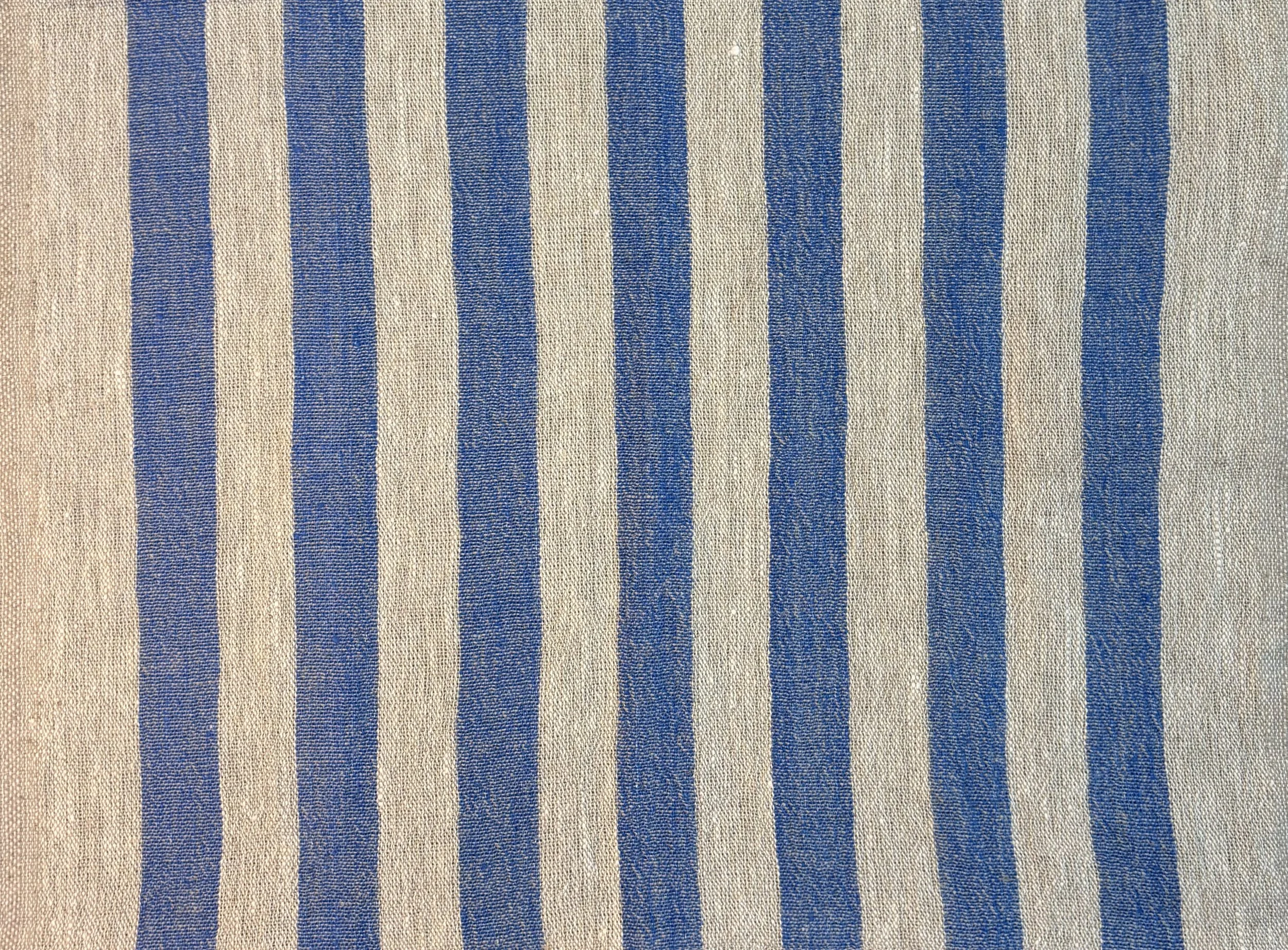 Kitchen Towel- LINEN Textured Heavy Weight: Natural & Colbalt Blue 1" Stripes
