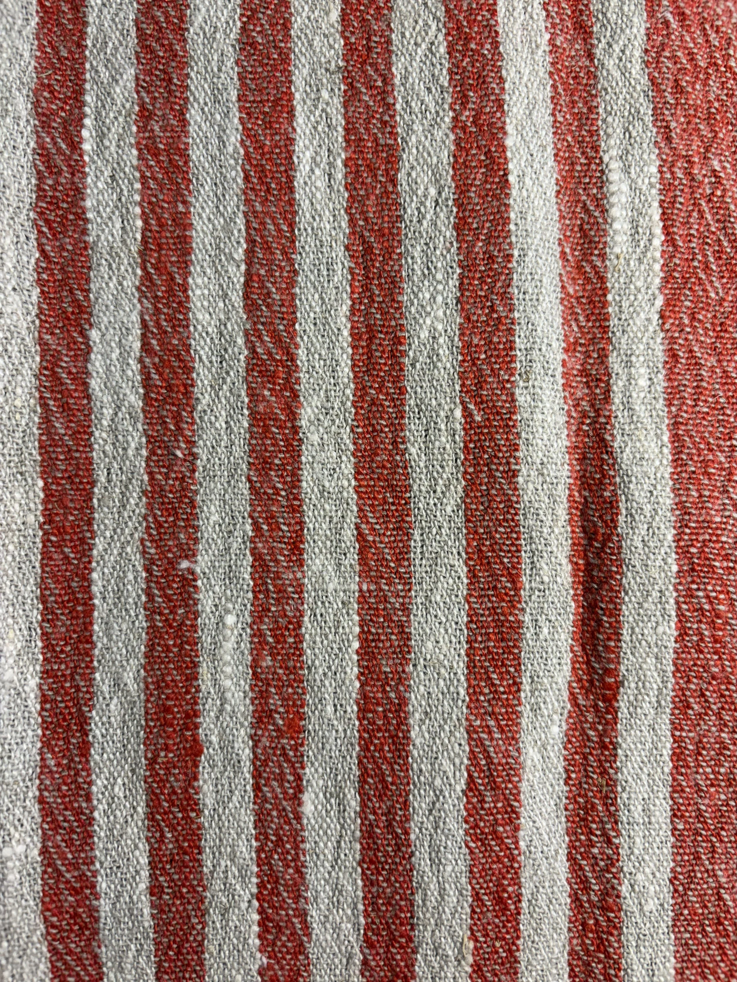 Kitchen Towel- Heavy Weight Textured LINEN: Natural & Red Striped