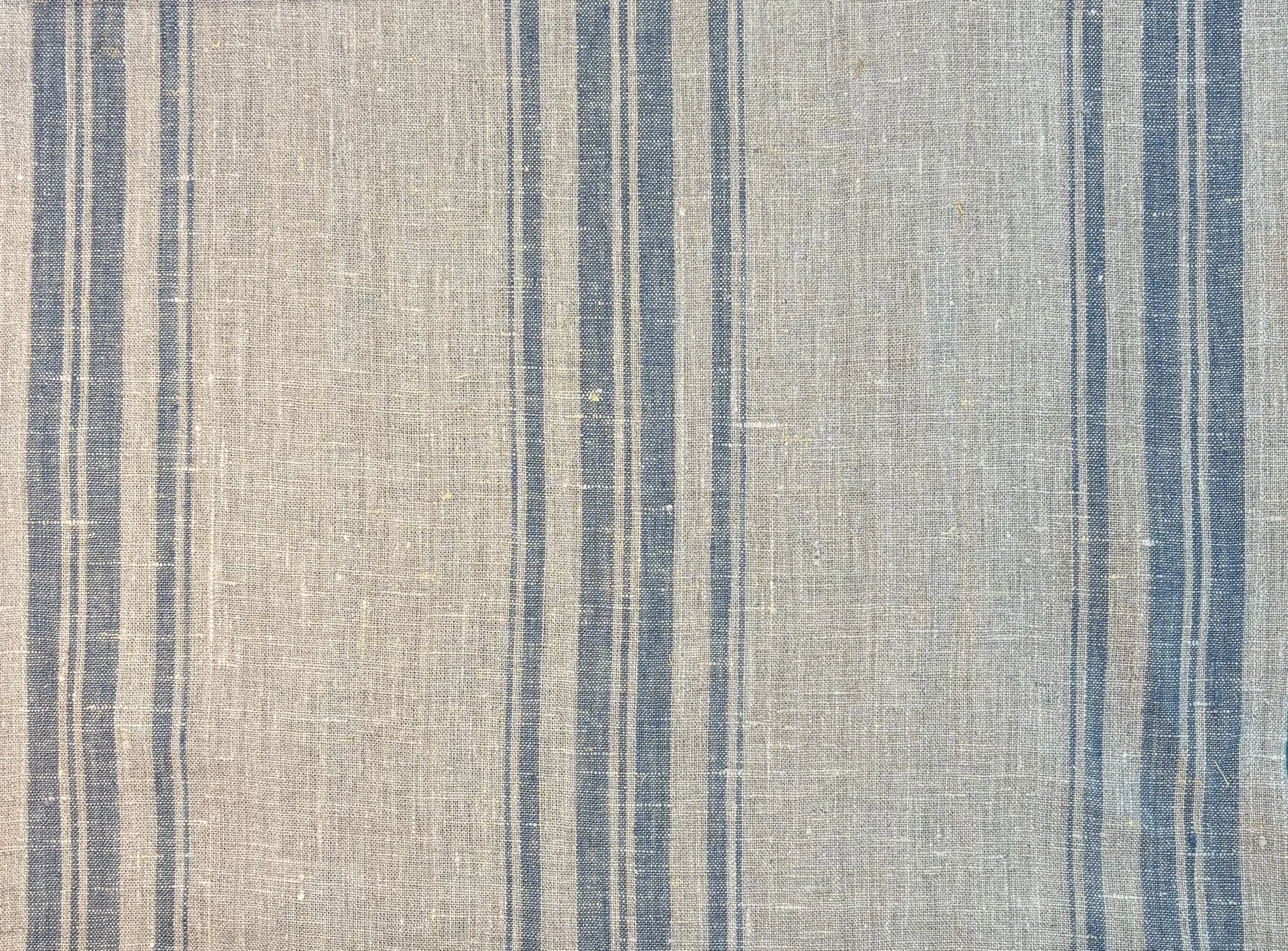 Kitchen Towel- LINEN Smooth Medium Weight: Natural & Light Blue-Gray Three Stripes