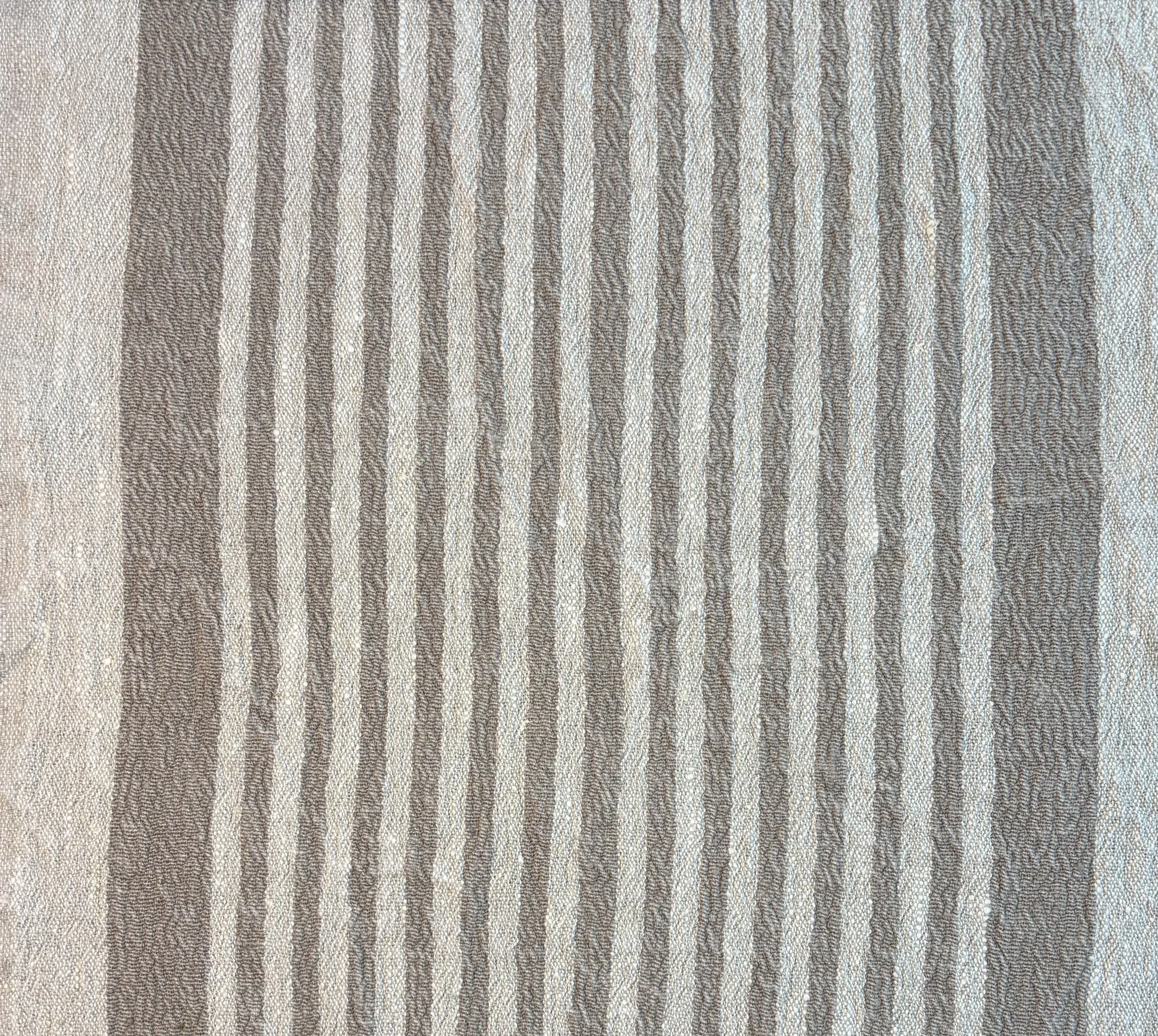 Kitchen Towel- Heavy Weight Textured LINEN: Natural & Tan Small Stripes