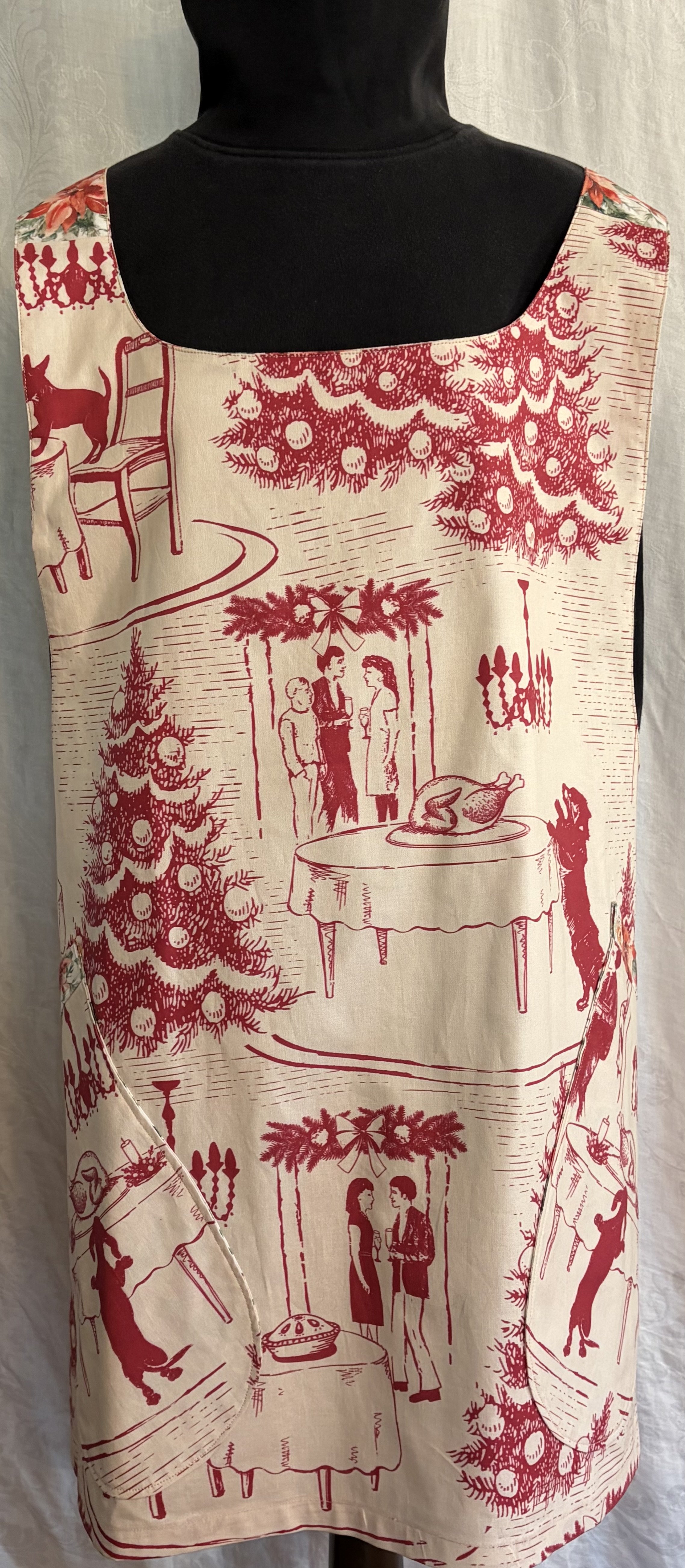 Apron-Reversible Cross Back Pinafore - COTTON: Medium Weight, Naughty Dog Print: Size M