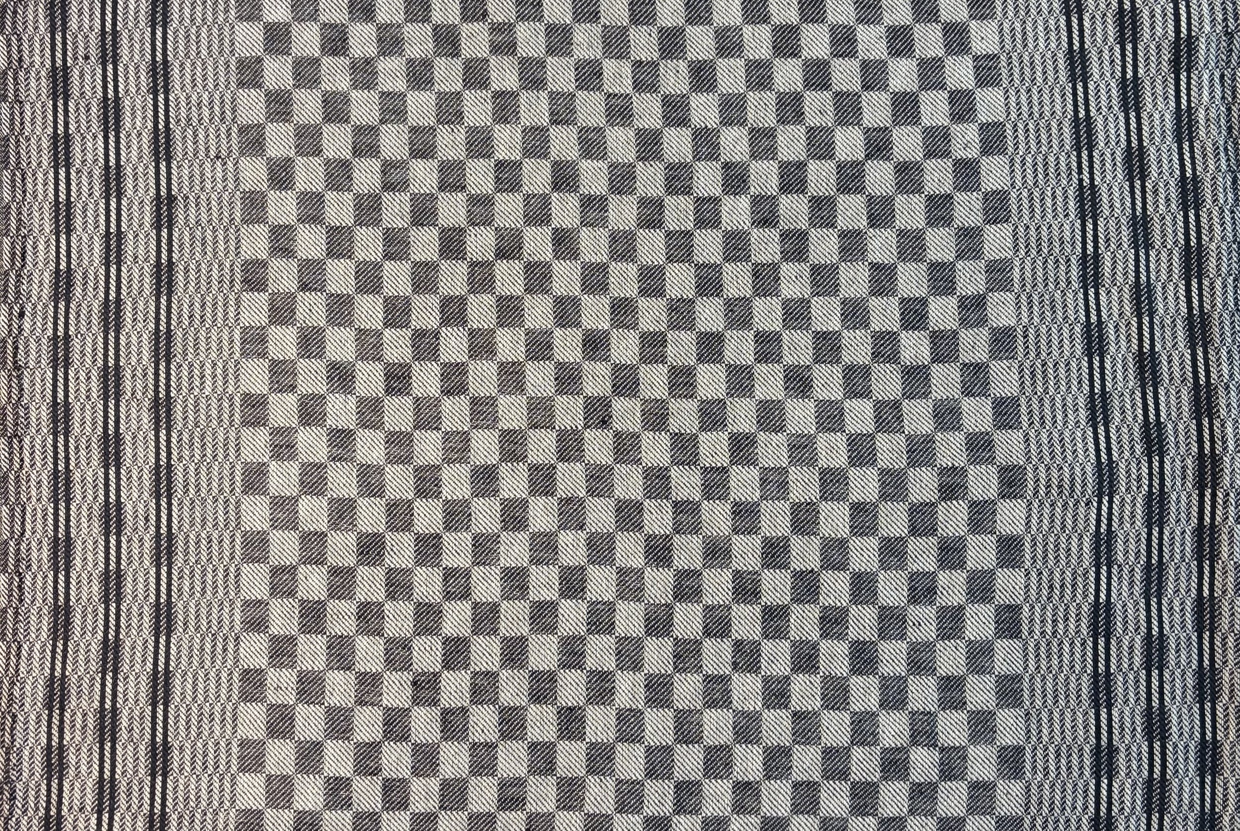 Kitchen Towel- LINEN & COTTON Smooth Medium Weight: Black Checkered with  Black Three Striped Border