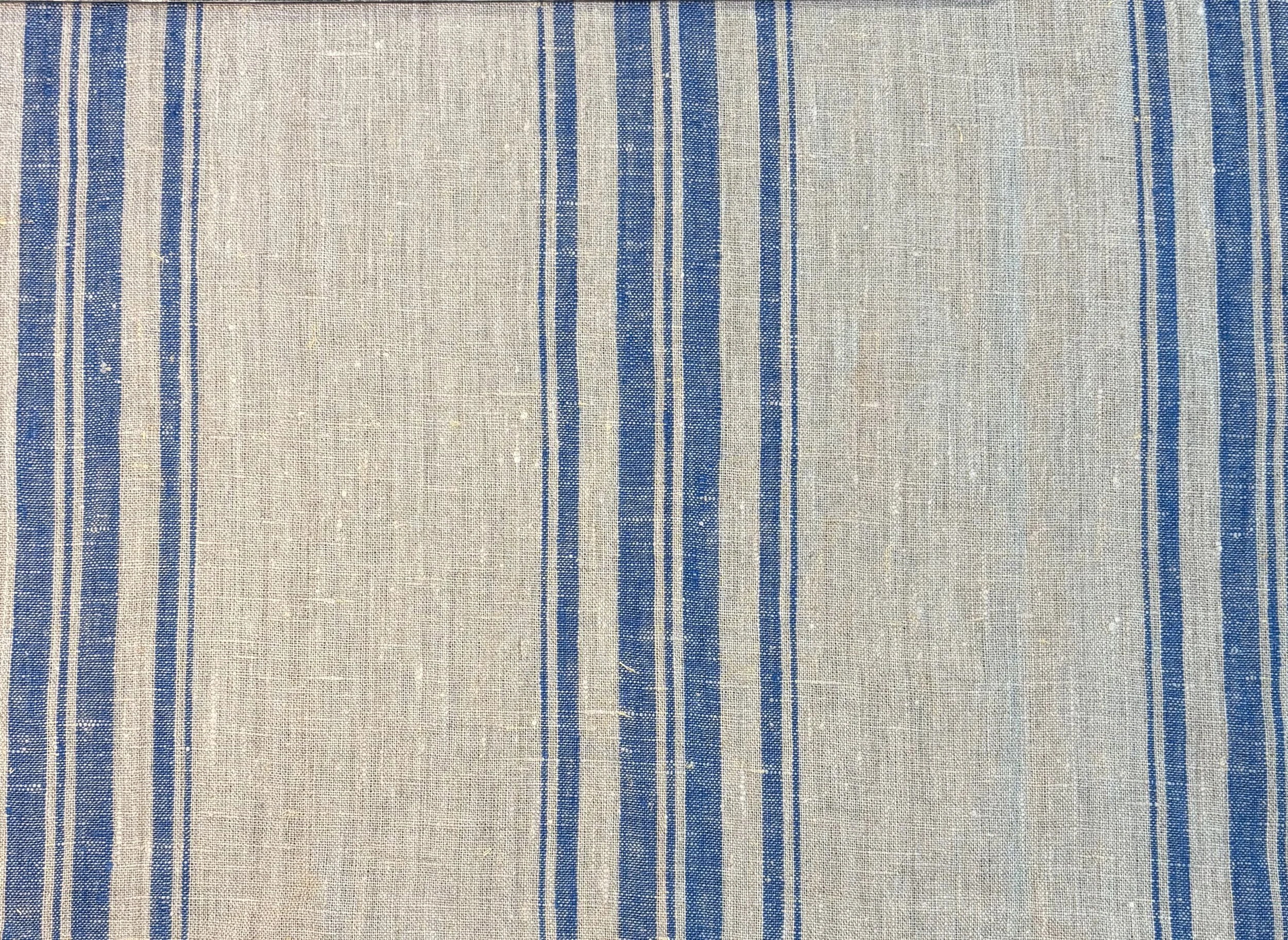 Kitchen Towel- LINEN Smooth Medium Weight: Natural & Colbalt Blue Three Stripes