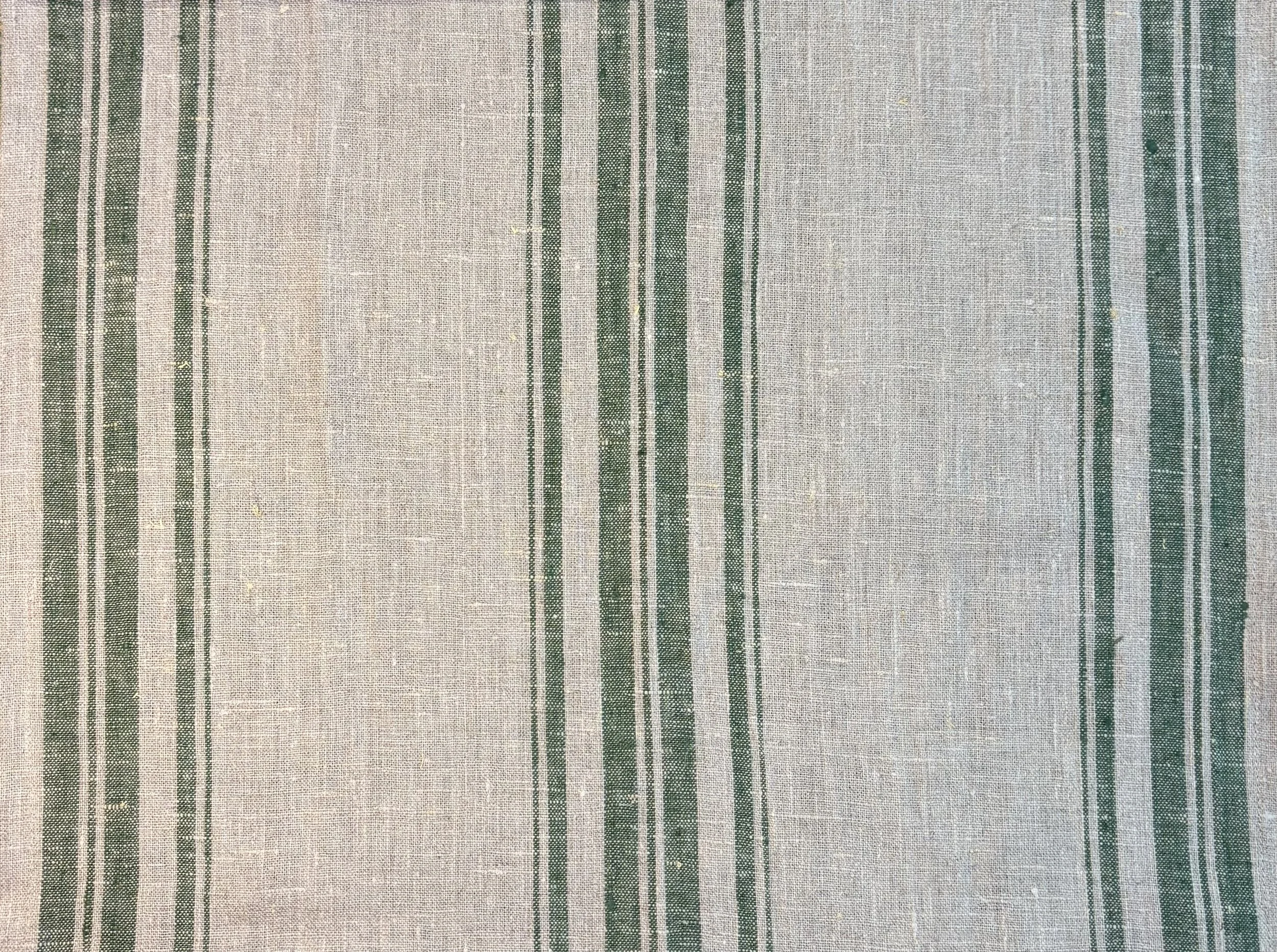 Kitchen Towel- LINEN Smooth Medium Weight: Natural & Forrest Green with Three Stripes