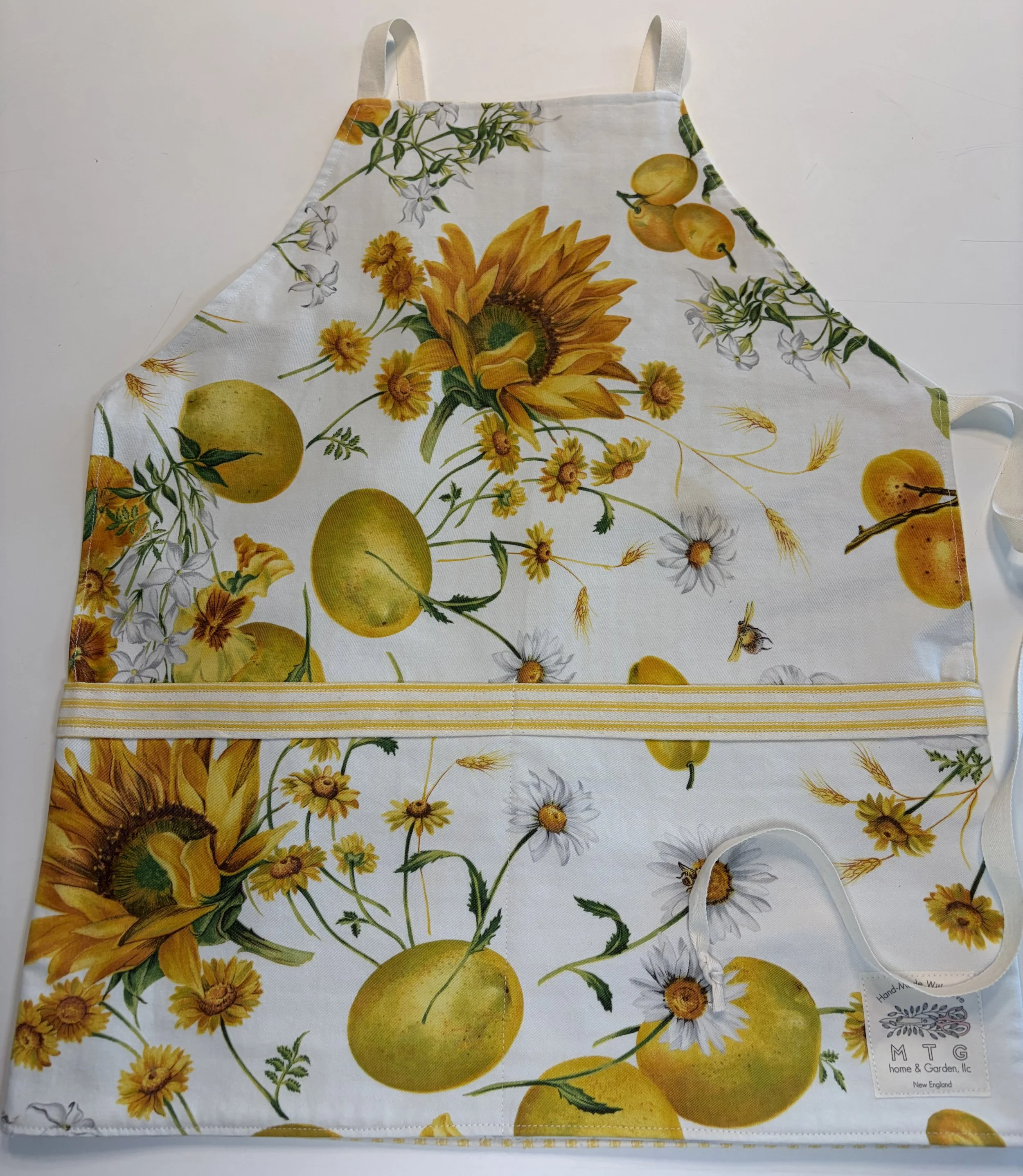 Child Apron-  Reversible Bib-Style -COTTON, Heavy Weight Repurposed Vintage Table Cloth: Sunflower: Size M