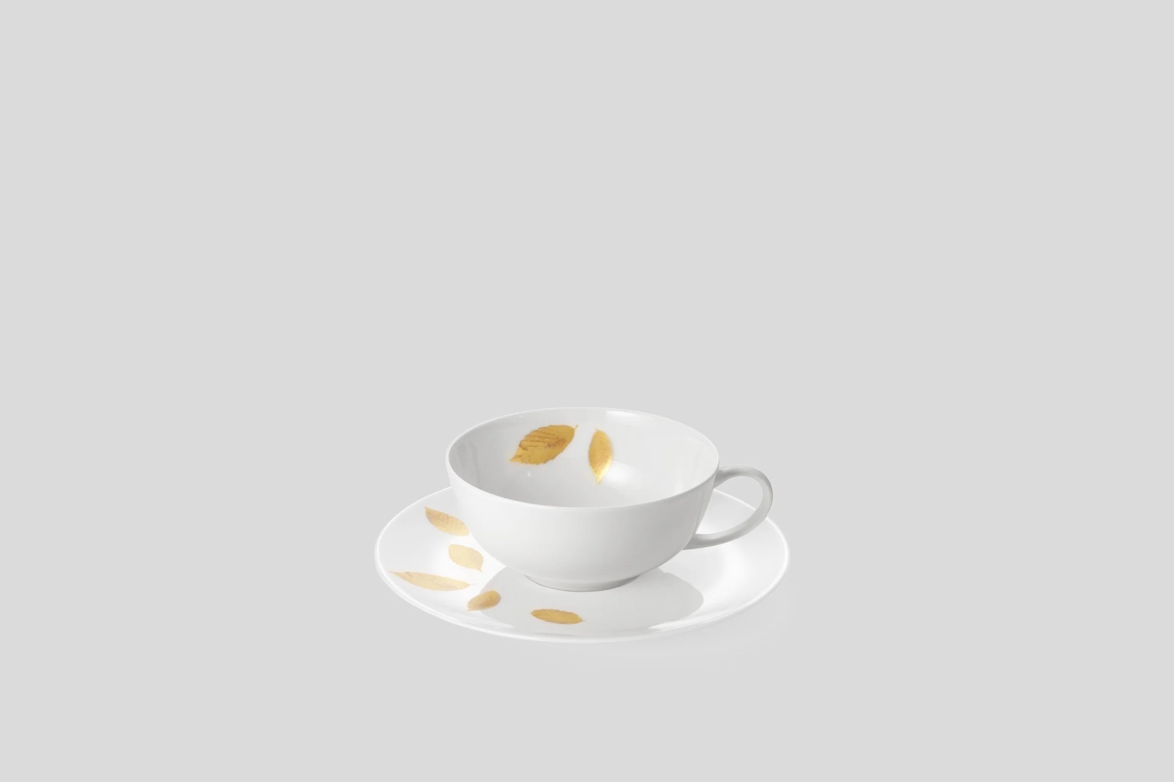 Gold Leaf Low Rim Teacup & Saucer